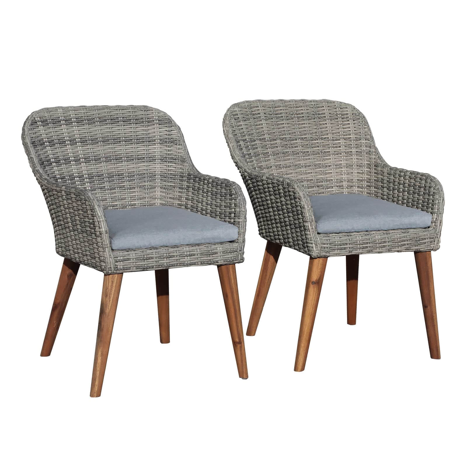 Patio Dining Chairs Set of 2 with Wood Legs, Outdoor Rattan Wicker Chairs with Seat Cushions