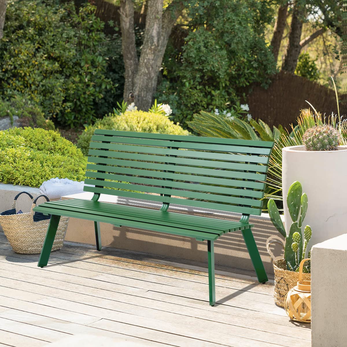 Green metal best sale garden bench