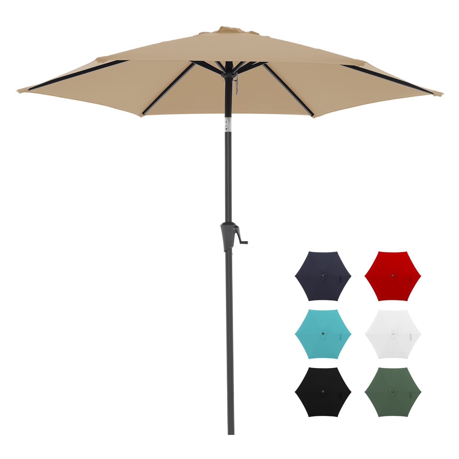 7.5 ft Patio Umbrella Outdoor Table Market Umbrella with Push Button Tilt and Crank, 6 Ribs, 8 colors