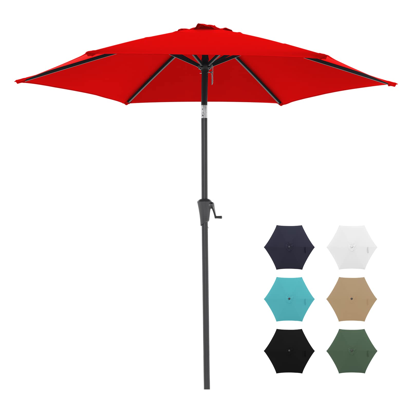 7.5 ft Patio Umbrella Outdoor Table Market Umbrella with Push Button Tilt and Crank, 6 Ribs, 8 colors