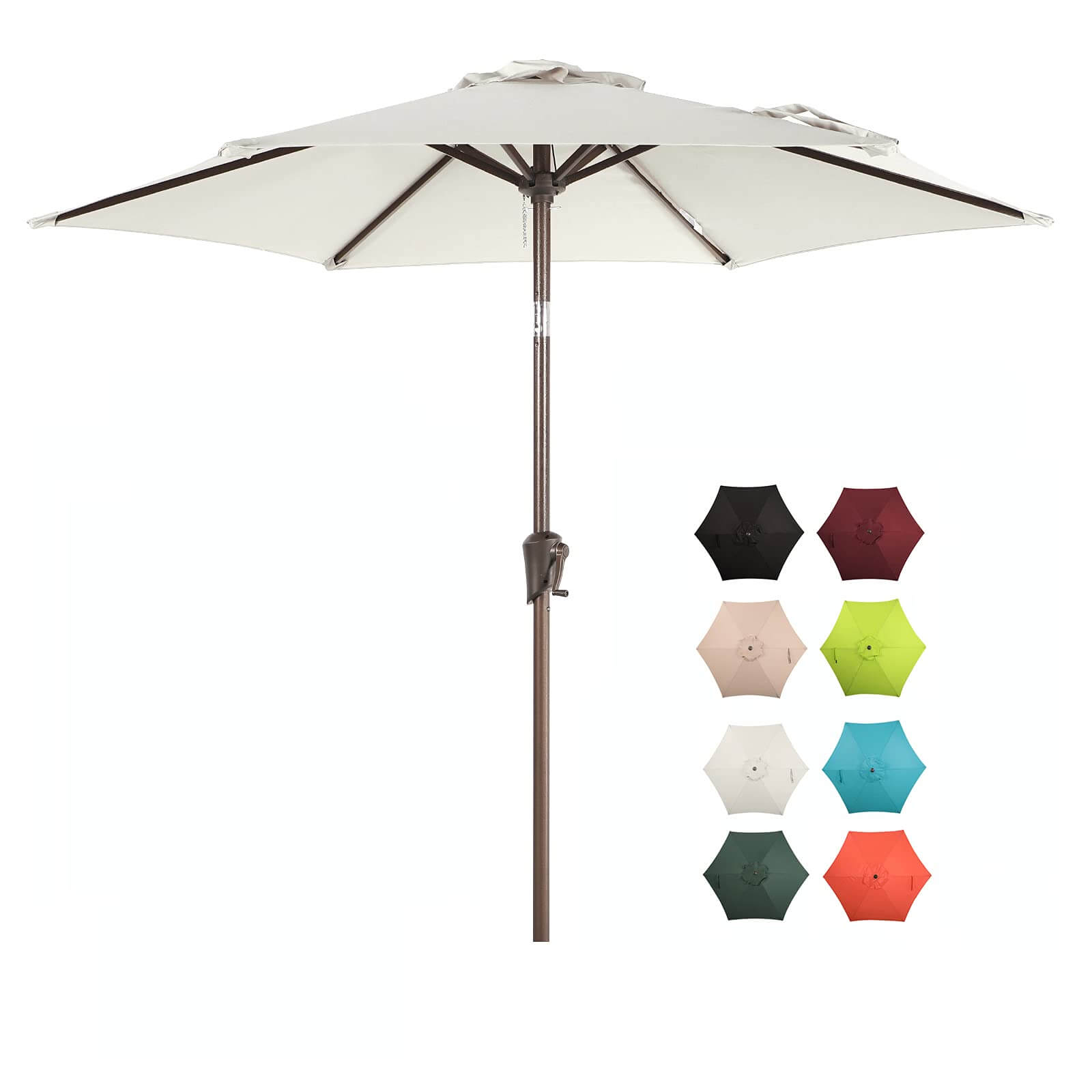 7.5 ft Patio Umbrella Outdoor Table Market Umbrella with Push Button Tilt and Crank, 6 Ribs, 8 colors