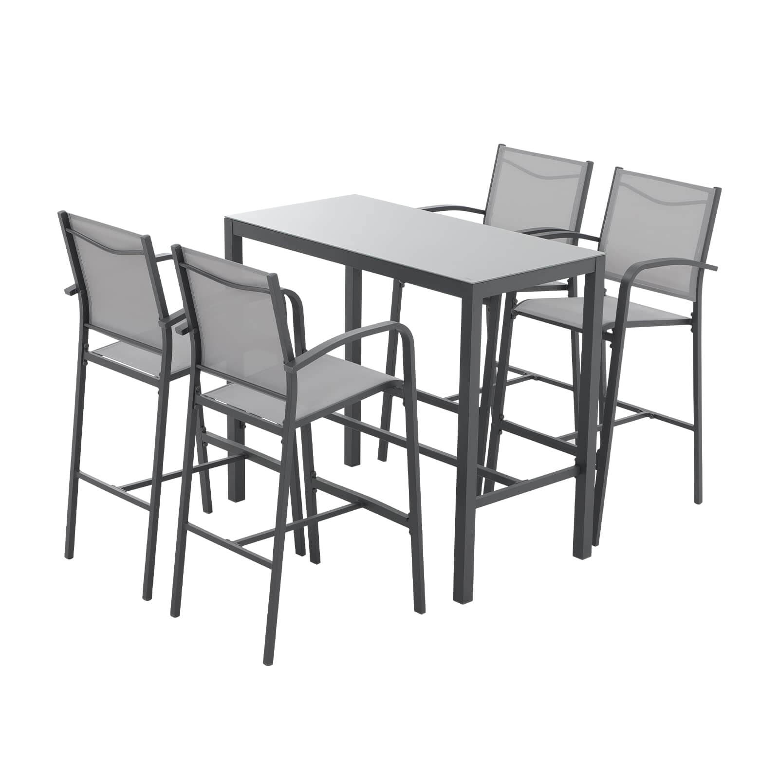 5-Piece Patio Bar Set, All-Weather Aluminum Textile Fabric Outdoor Dining Table and Chairs