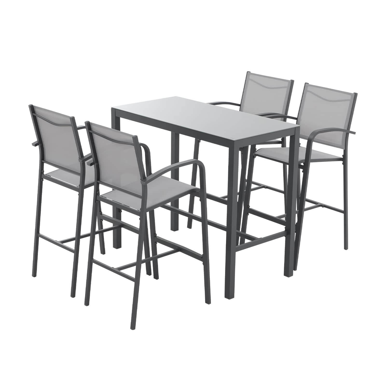 5Piece Aluminum Patio Bar Set, Outdoor Bar Height Table and Chairs