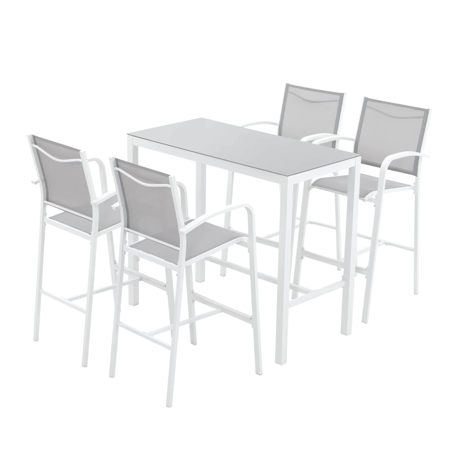 5-Piece Patio Bar Set, All-Weather Aluminum Textile Fabric Outdoor Dining Table and Chairs