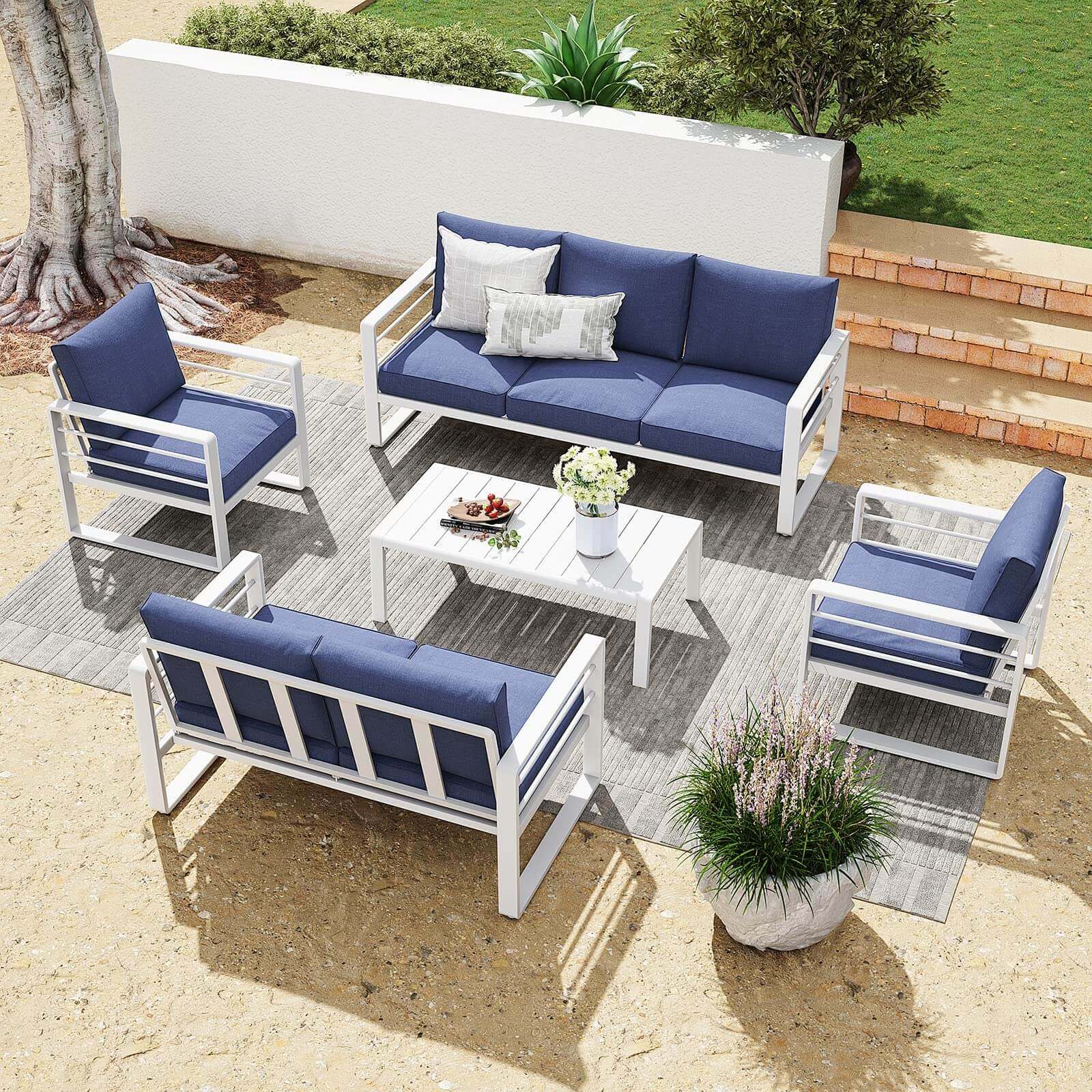 Aluminum Patio Furniture Set, 5 PCS Modern Patio Conversation Set, All Weather Outdoor Sectional Sofa Set