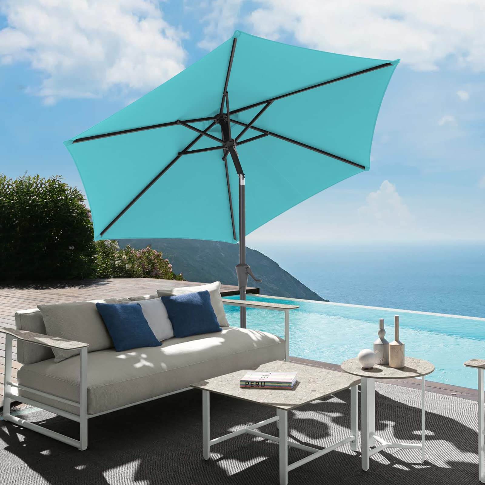 7.5 ft Patio Umbrella Outdoor Table Market Umbrella with Push Button Tilt and Crank, 6 Ribs, 8 colors