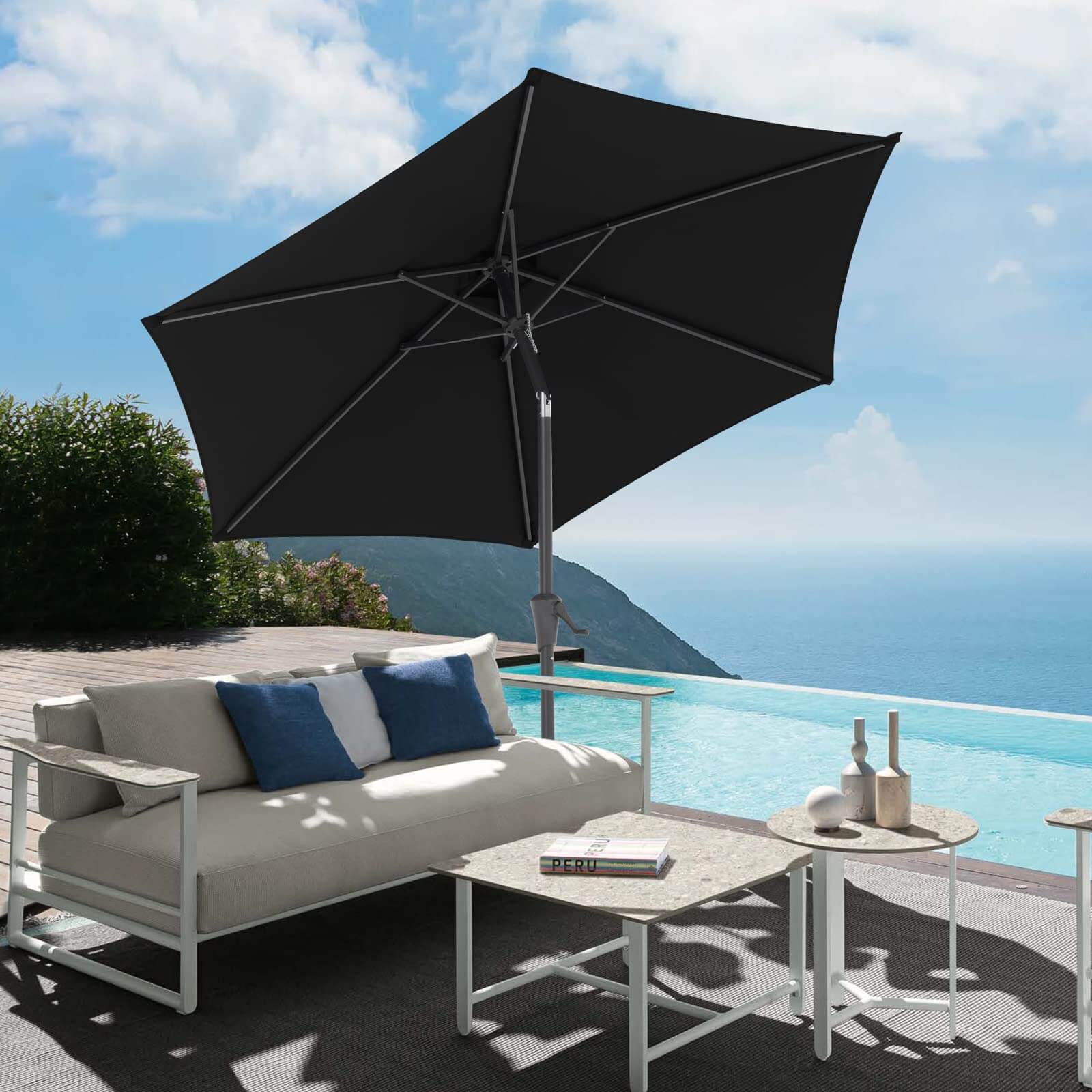 7.5 ft Patio Umbrella Outdoor Table Market Umbrella with Push Button Tilt and Crank, 6 Ribs, 8 colors