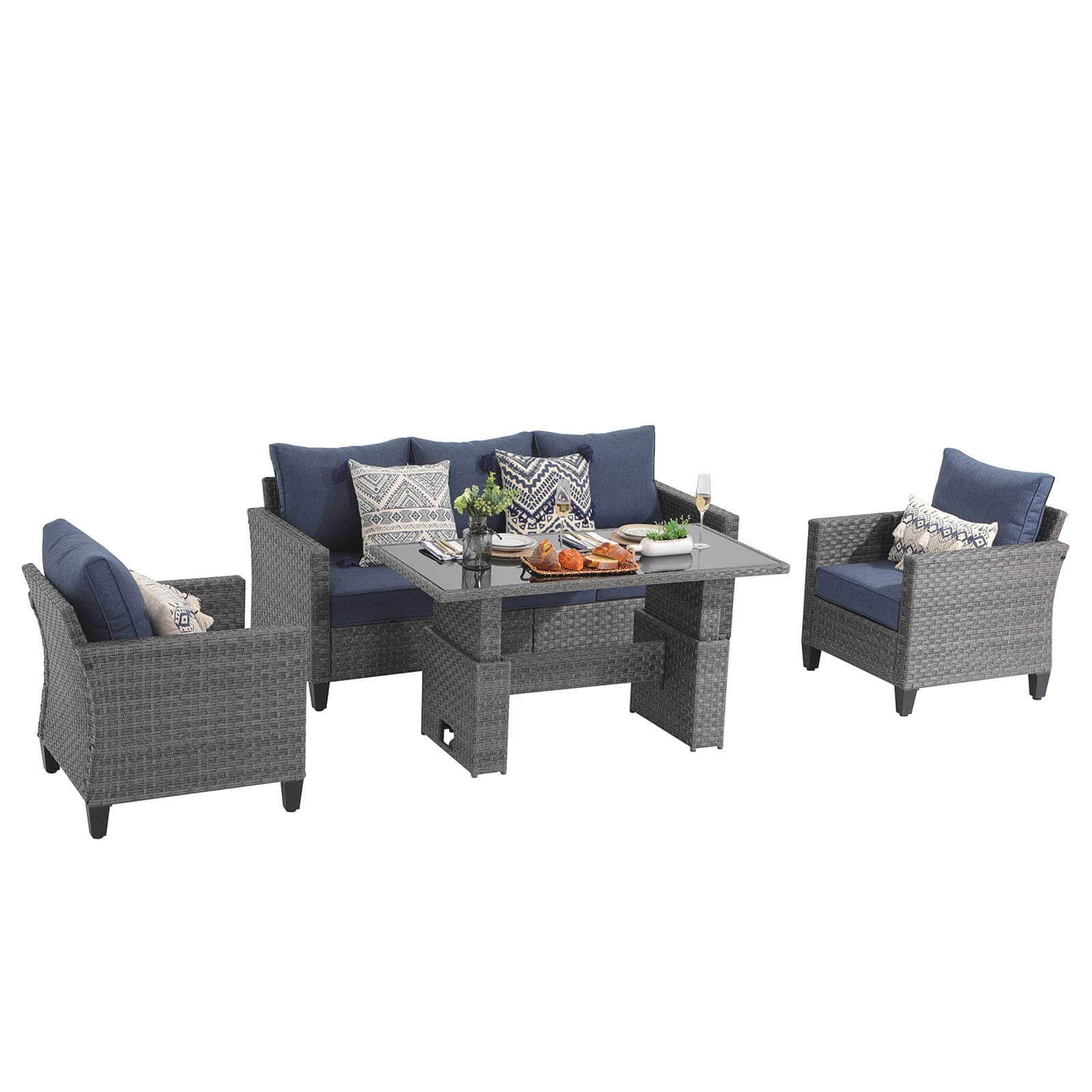 Outdoor Patio Furniture Set Wicker Conversation Set with Lift Coffee Table Sectional Dining Set