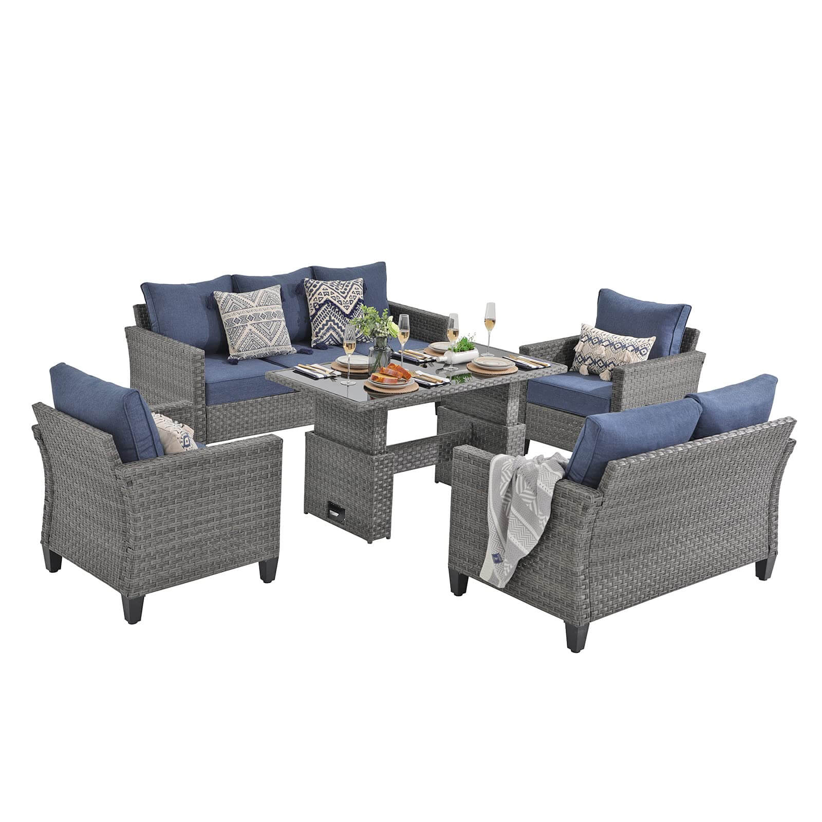 Outdoor Patio Furniture Set Wicker Conversation Set with Lift Coffee Table Sectional Dining Set