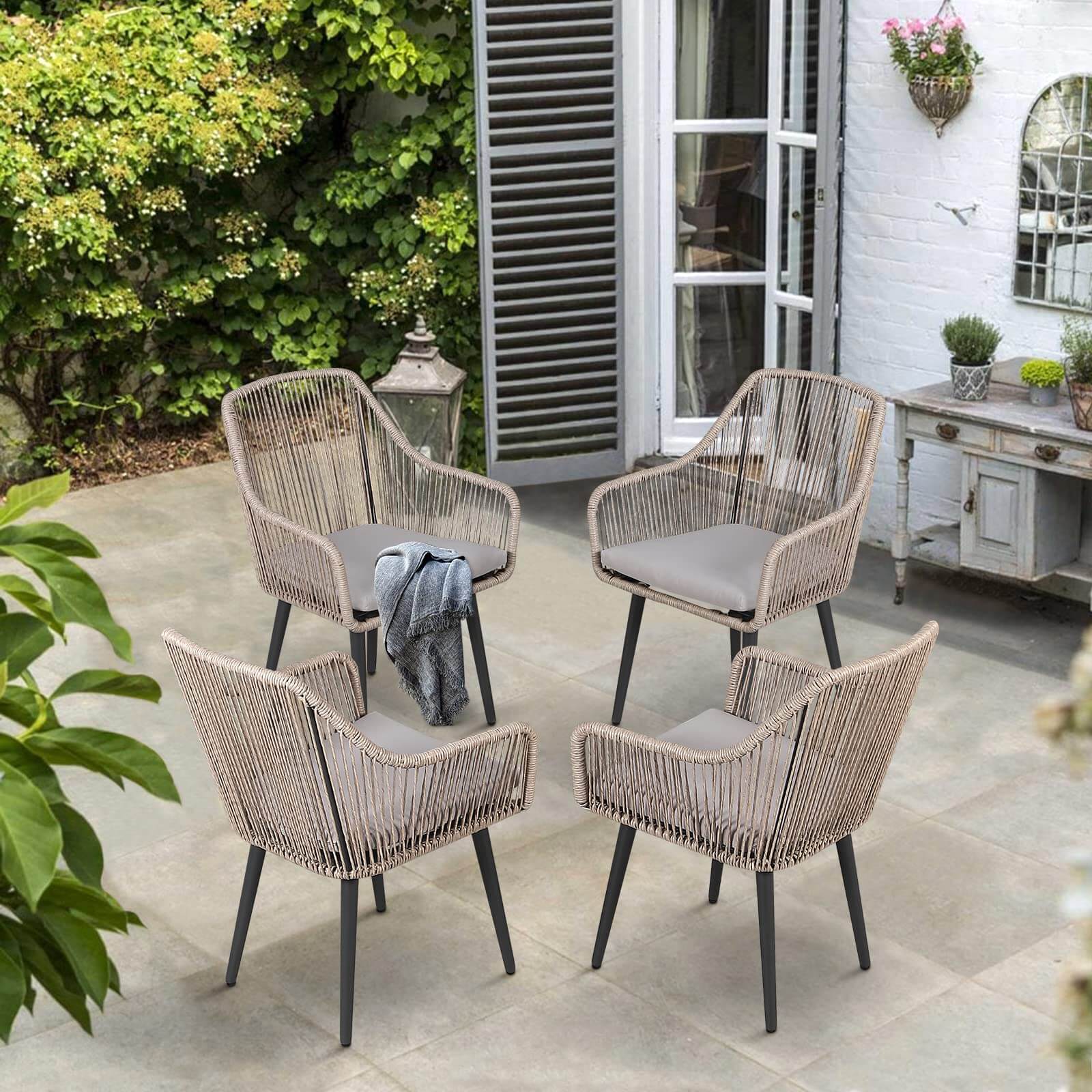 Outdoor Dining Chairs, All-Weather Woven Rope Rattan Wicker Chairs, Patio Dining Chair Set