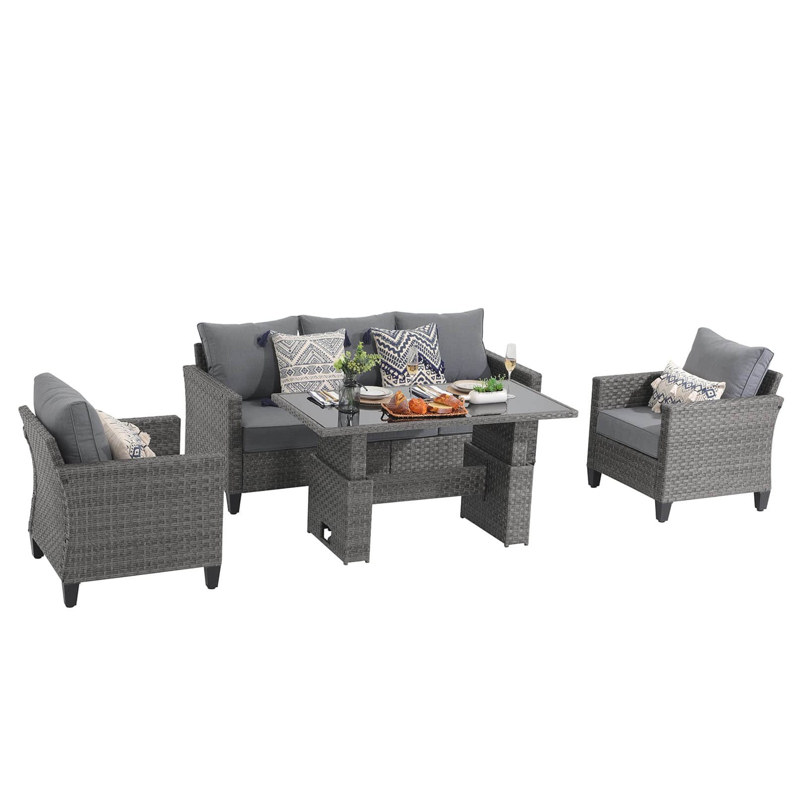 Outdoor Patio Furniture Set Wicker Conversation Set with Lift Coffee Table Sectional Dining Set