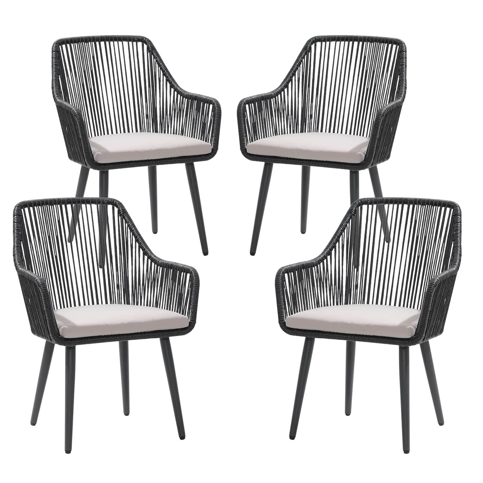 Outdoor Dining Chairs, All-Weather Woven Rope Rattan Wicker Chairs, Patio Dining Chair Set