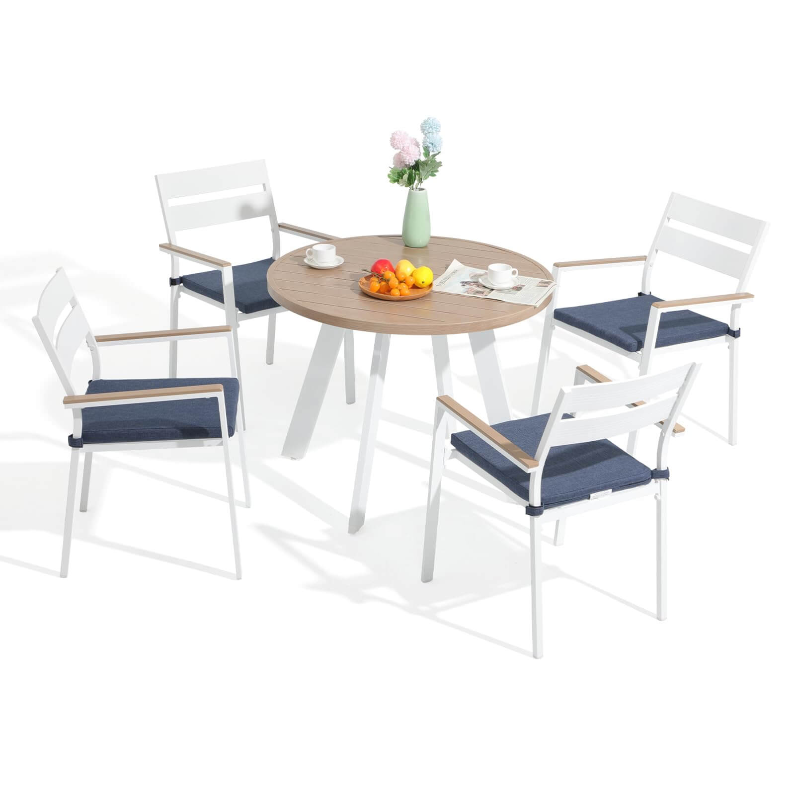5 Piece Aluminum Patio Dining Set, Outdoor Furniture Set with 4 Chairs and Table