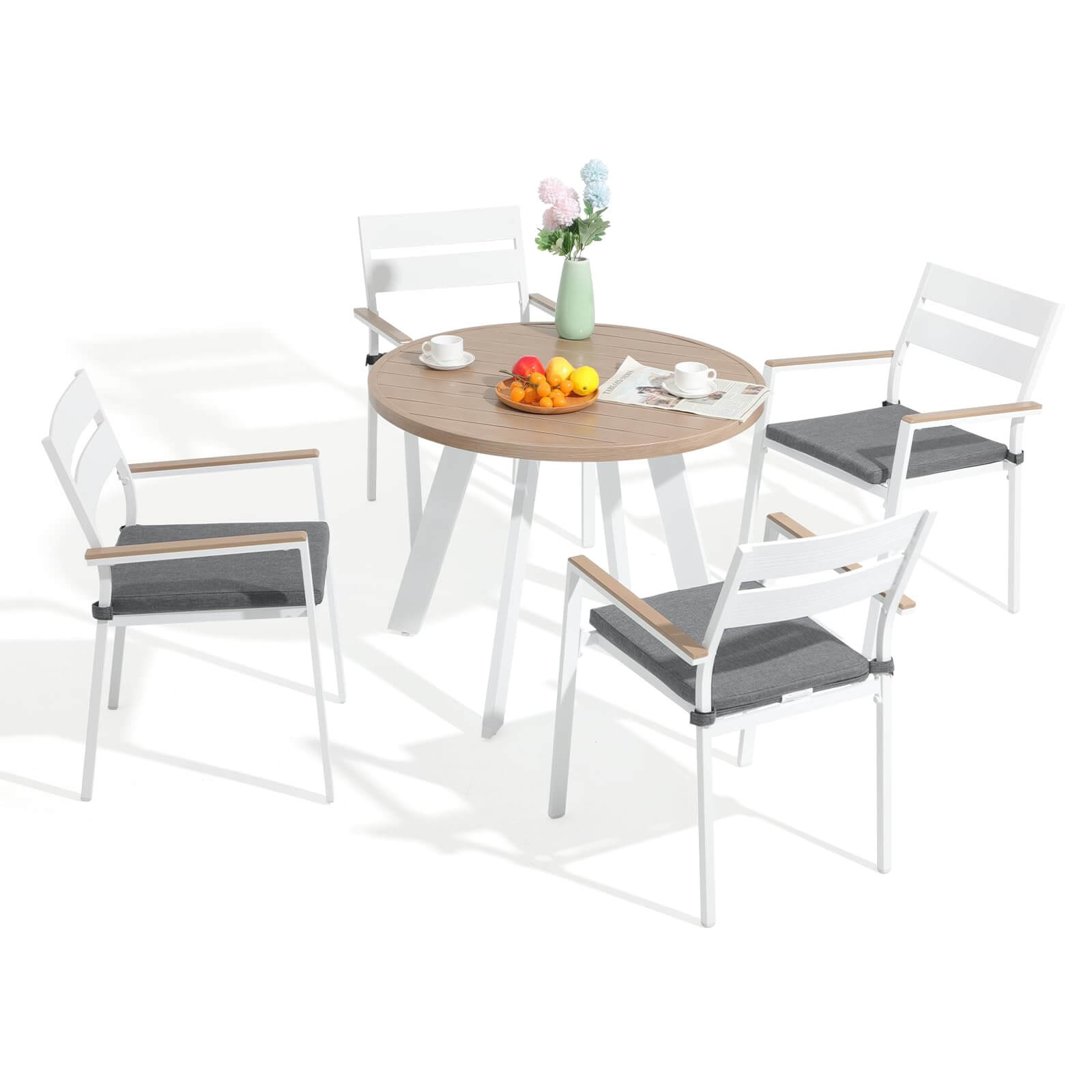 5 Piece Aluminum Patio Dining Set, Outdoor Furniture Set with 4 Chairs and Table