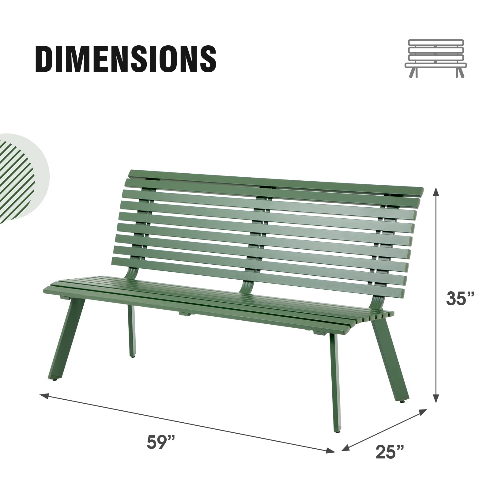 Aluminum Outdoor Garden Bench Patio Porch Chair Furniture, Dark Grey