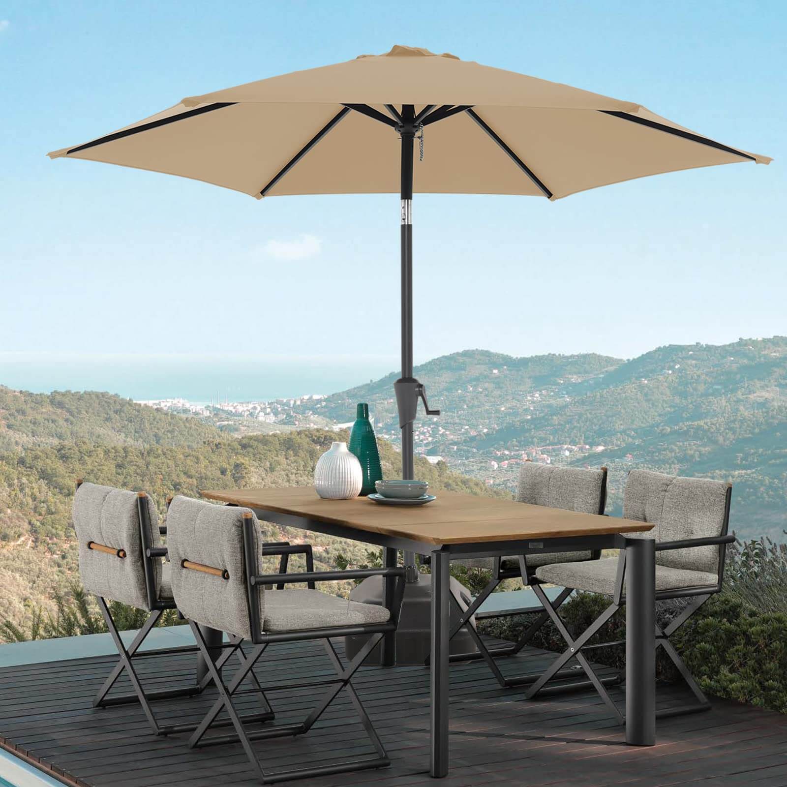 7.5 ft Patio Umbrella Outdoor Table Market Umbrella with Push Button Tilt and Crank, 6 Ribs, 8 colors