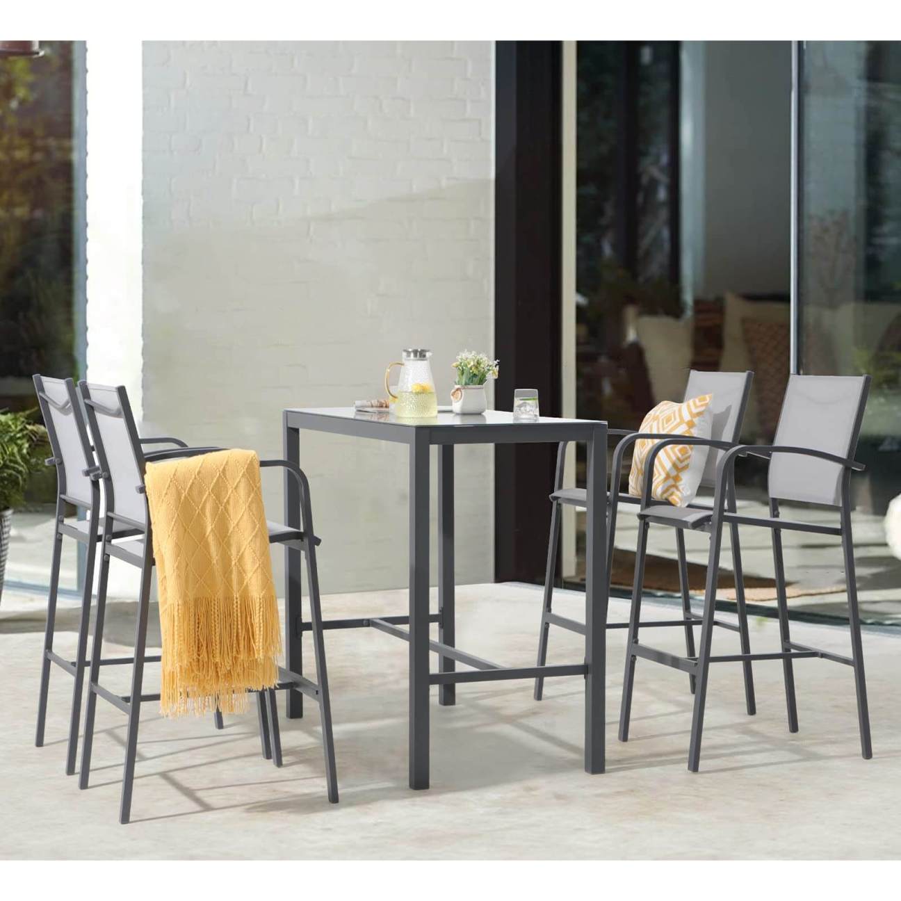 5Piece Aluminum Patio Bar Set, Outdoor Bar Height Table and Chairs