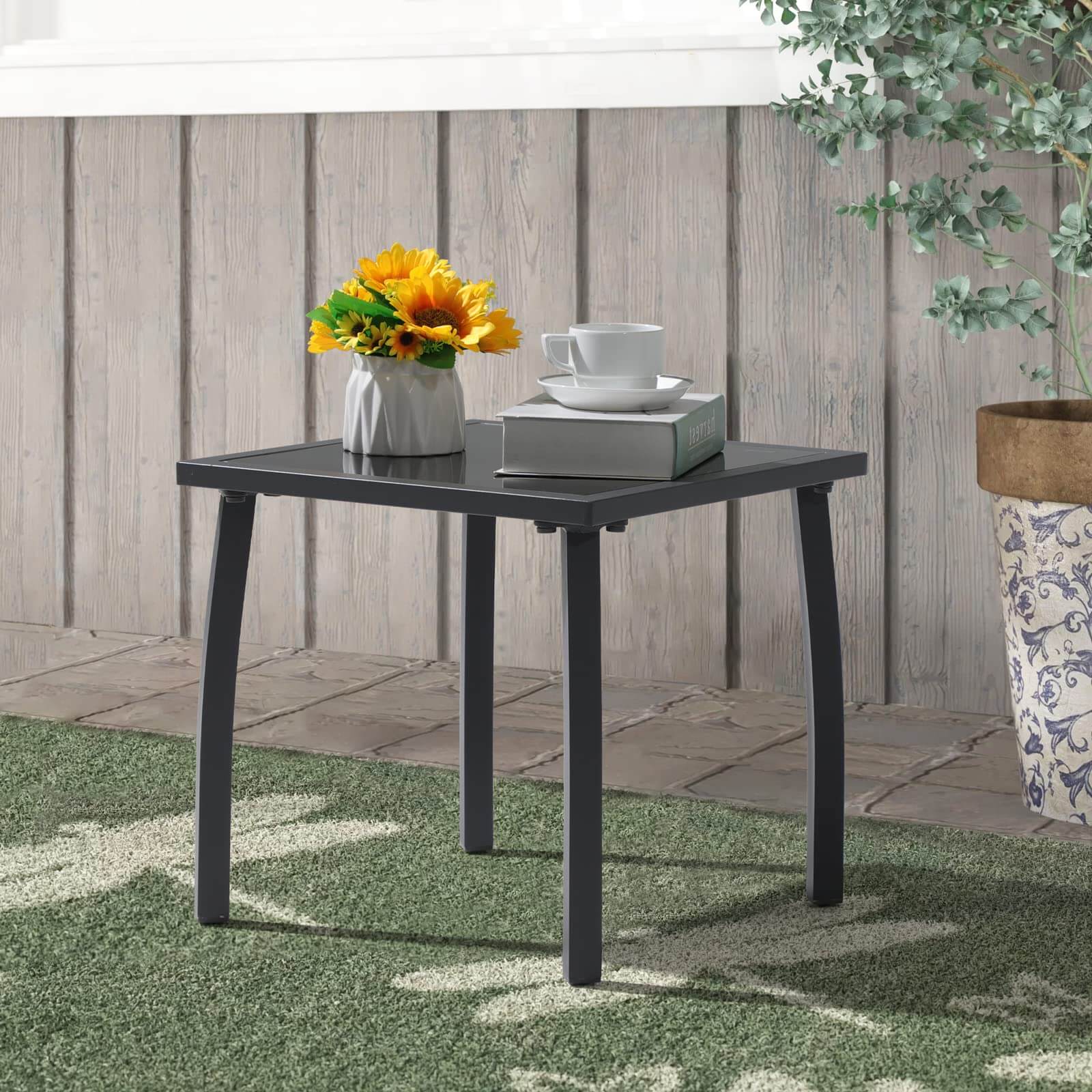 Outdoor Side Table, Patio Square Aluminum End Table for Garden, Backyard, Balcony, Brown