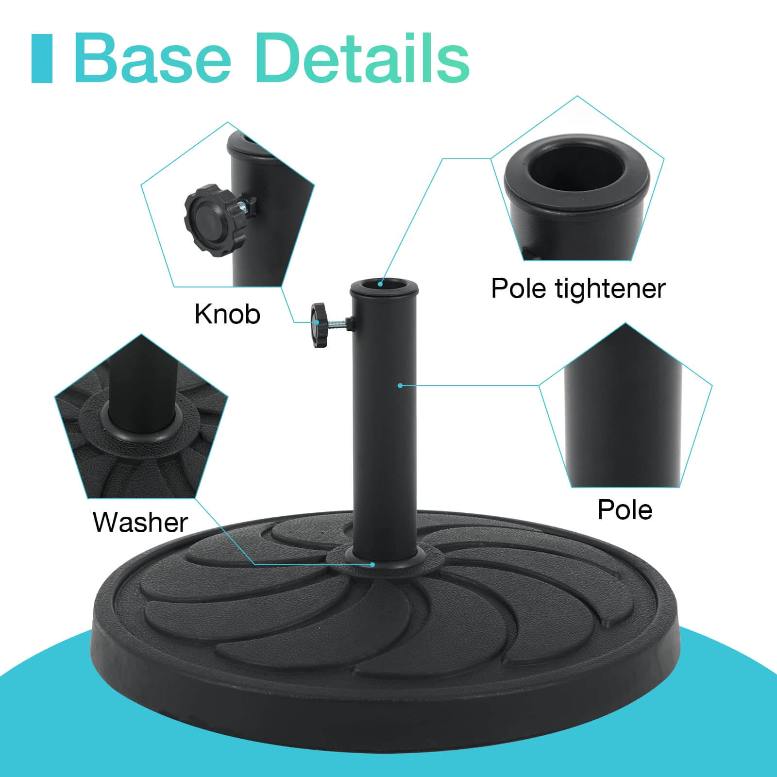 Patio Umbrella Base, 40lbs Outdoor Heavy Duty Resin Umbrella Stand, Black