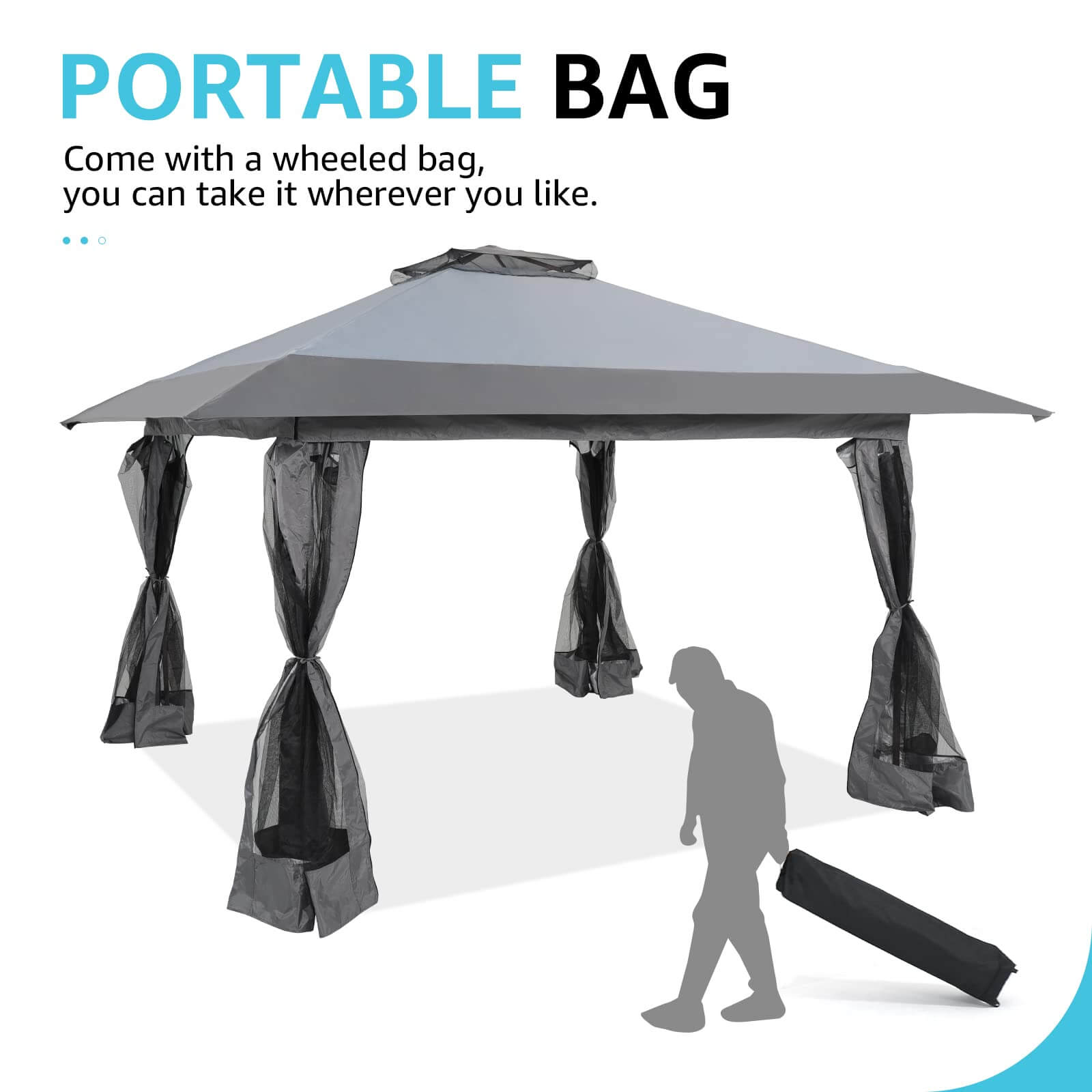 13’x13’ Pop Up Gazebo, Outdoor Canopy Tent Shade with Metal Frame Mosquito Netting