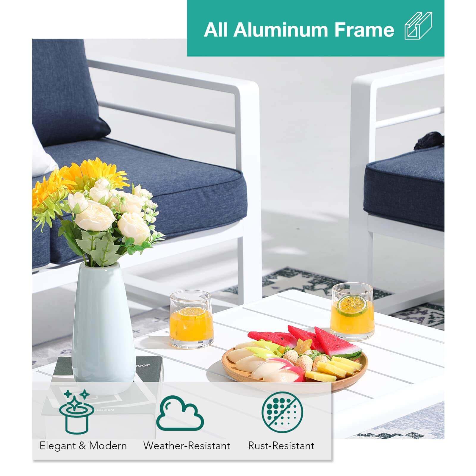 Aluminum Patio Furniture Set, 5 PCS Modern Patio Conversation Set, All Weather Outdoor Sectional Sofa Set