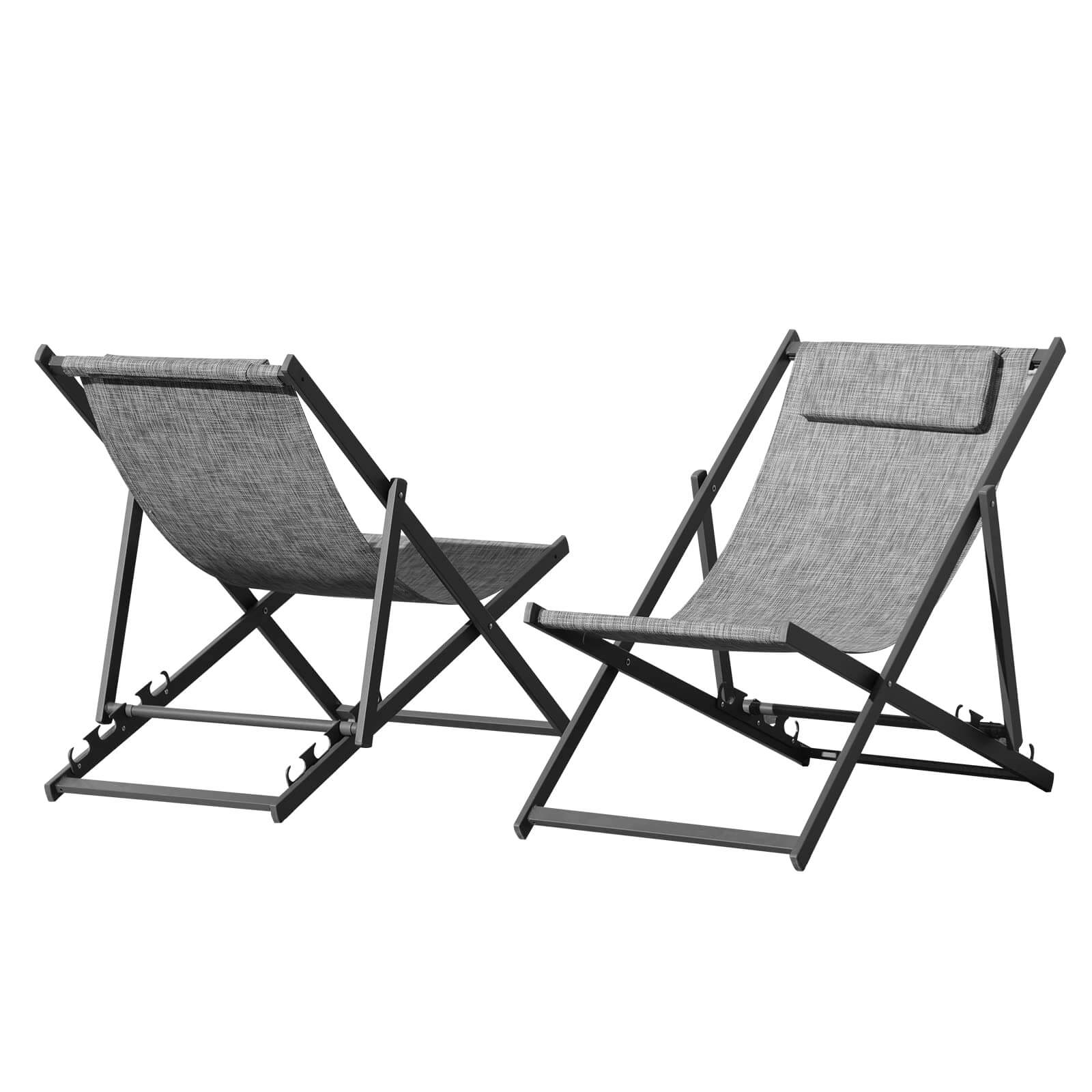 Patio Sling Chairs, Outdoor Folding Beach Sling Chair Set of 2, Aluminum Portable Chaise Lounge Chairs
