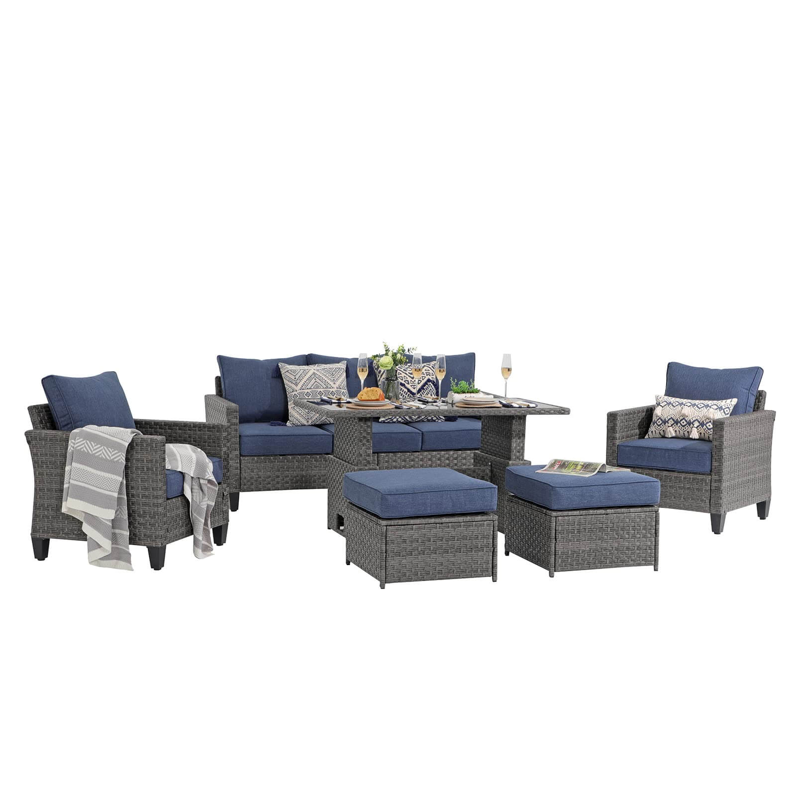 Outdoor Patio Furniture Set Wicker Conversation Set with Lift Coffee Table Sectional Dining Set