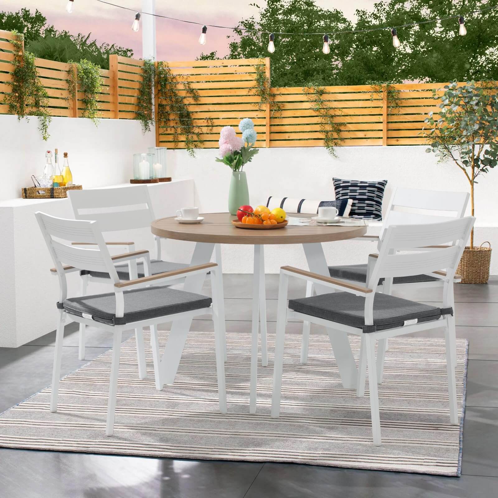 5 Piece Aluminum Patio Dining Set, Outdoor Furniture Set with 4 Chairs and Table
