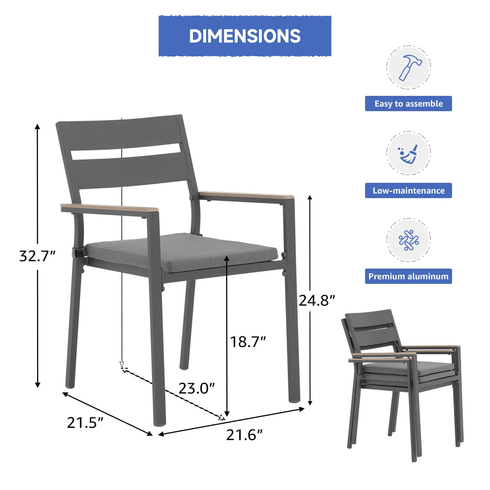 Aluminum Patio Chairs Set of 2 Outdoor Dining Chairs Stackable Bistro Chairs