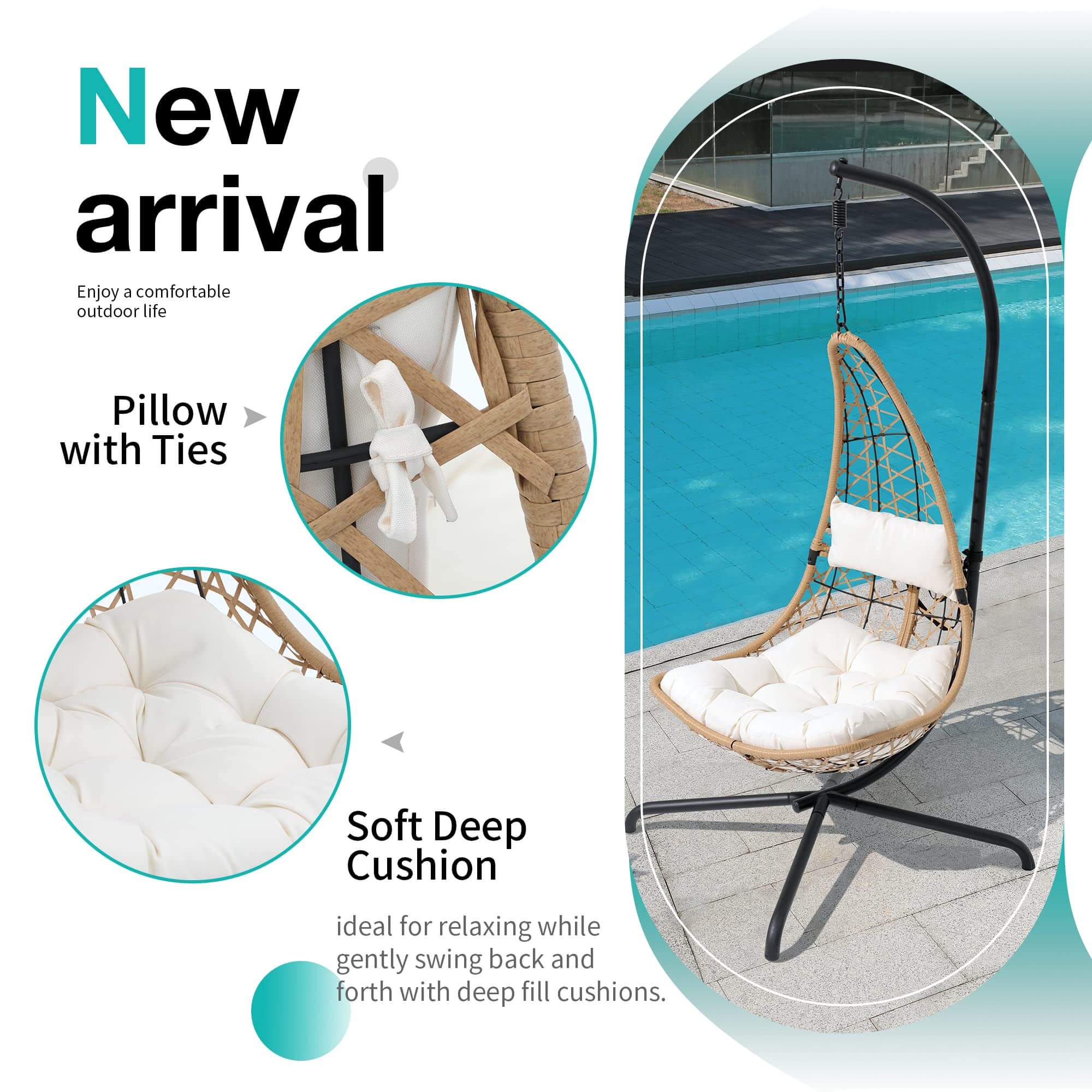 Hanging Egg Chair Cushion Thick Outdoor Hanging Swing Chair Cushion (not  Include The Chair)