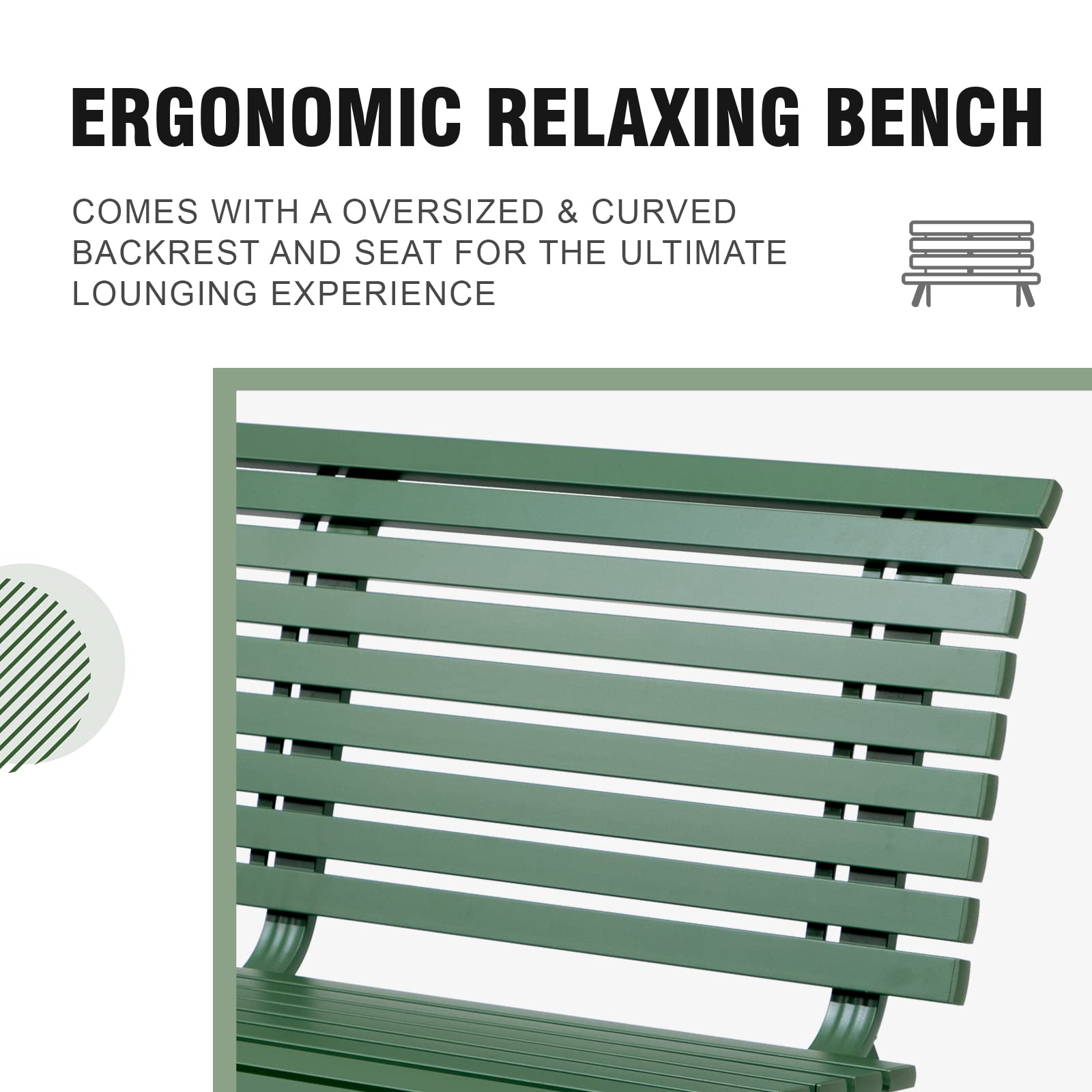 Aluminum Outdoor Garden Bench Patio Porch Chair Furniture, Dark Grey