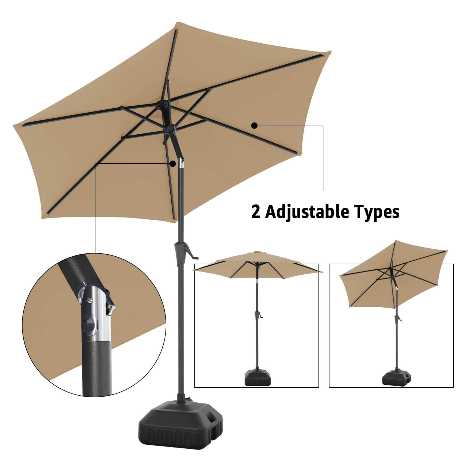 7.5 ft Patio Umbrella Outdoor Table Market Umbrella with Push Button Tilt and Crank, 6 Ribs, 8 colors