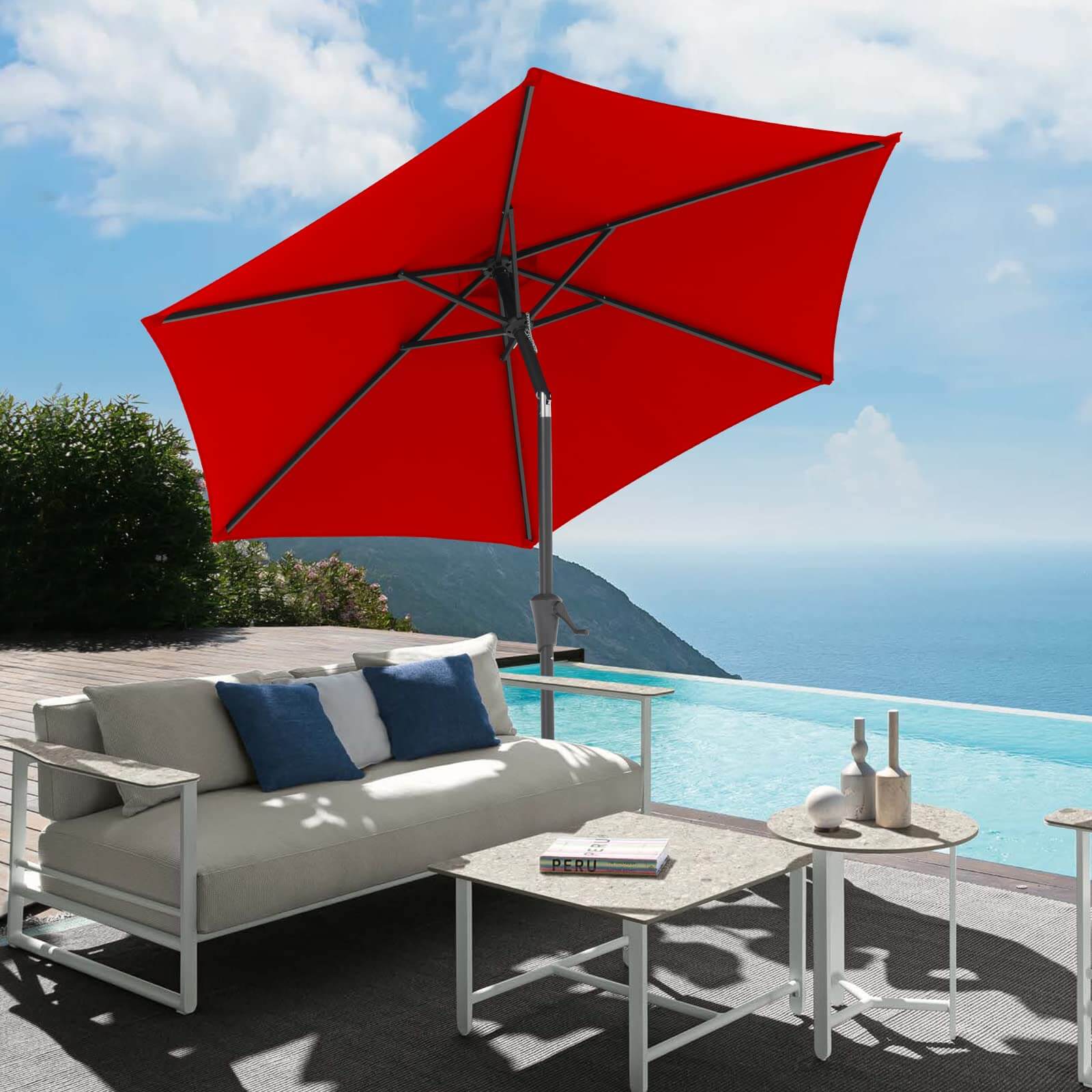7.5 ft Patio Umbrella Outdoor Table Market Umbrella with Push Button Tilt and Crank, 6 Ribs, 8 colors