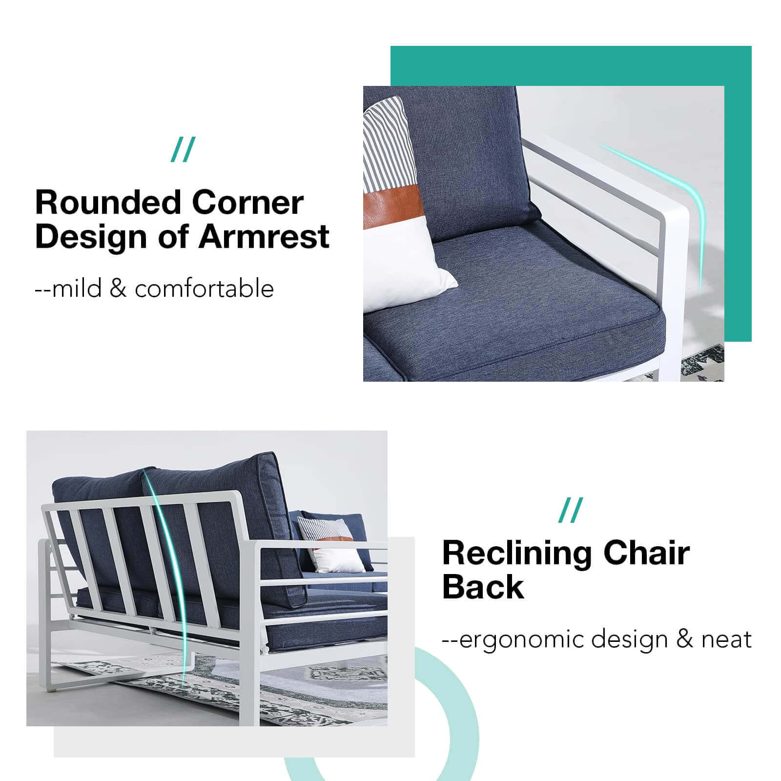 Aluminum Patio Furniture Set, 5 PCS Modern Patio Conversation Set, All Weather Outdoor Sectional Sofa Set