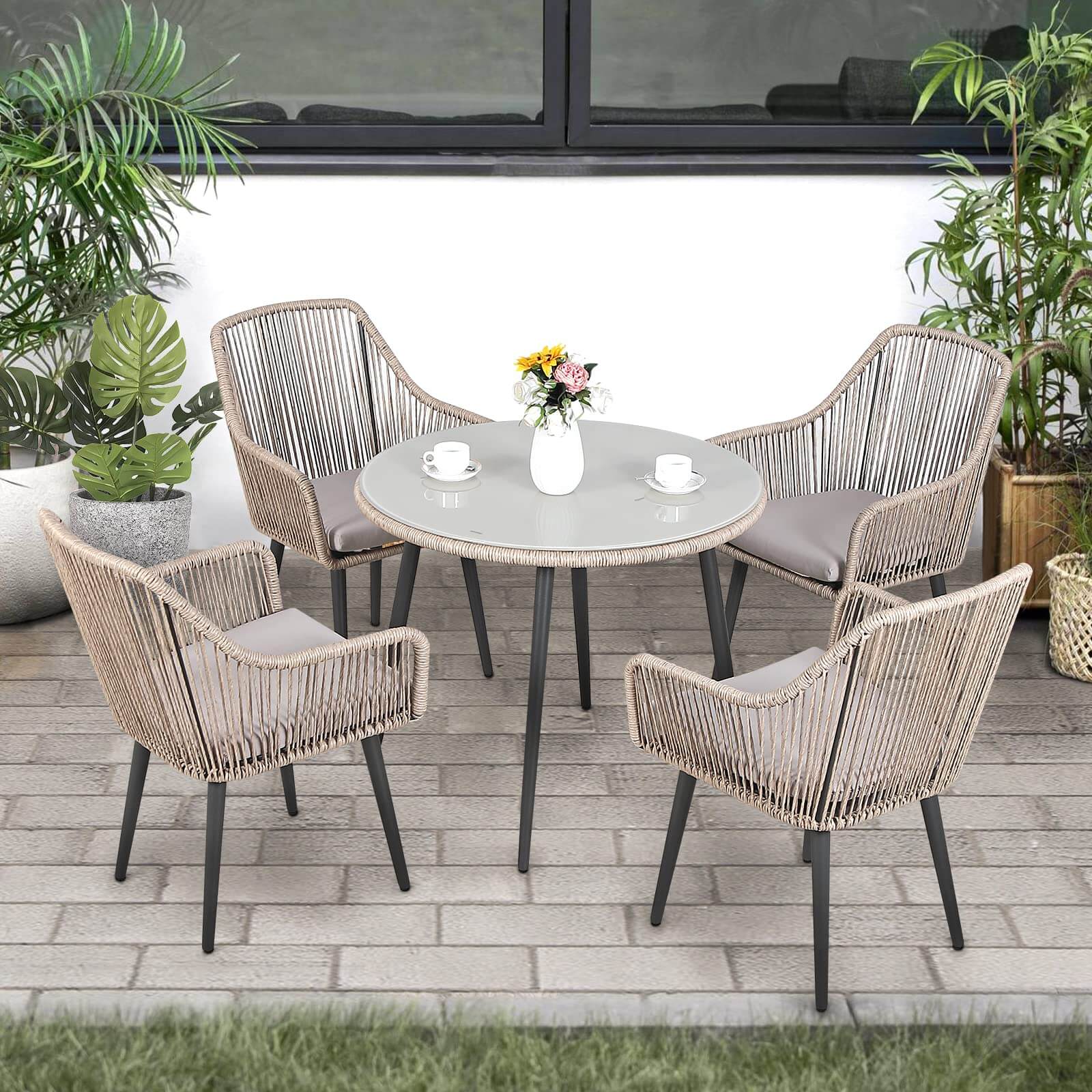 Outdoor Dining Chairs, All-Weather Woven Rope Rattan Wicker Chairs, Patio Dining Chair Set