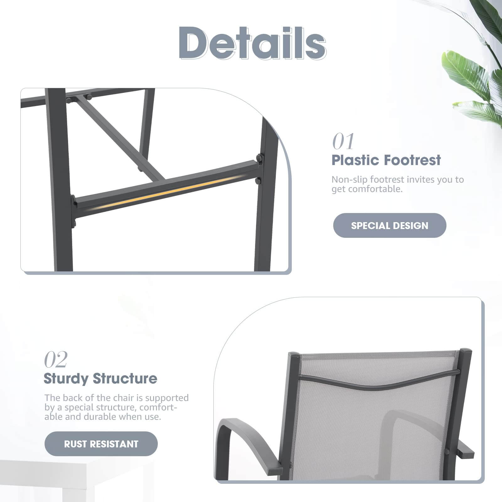 Outdoor Bar Stools Set of 2, All-Weather Aluminum Textile Fabric High Top Patio Chair