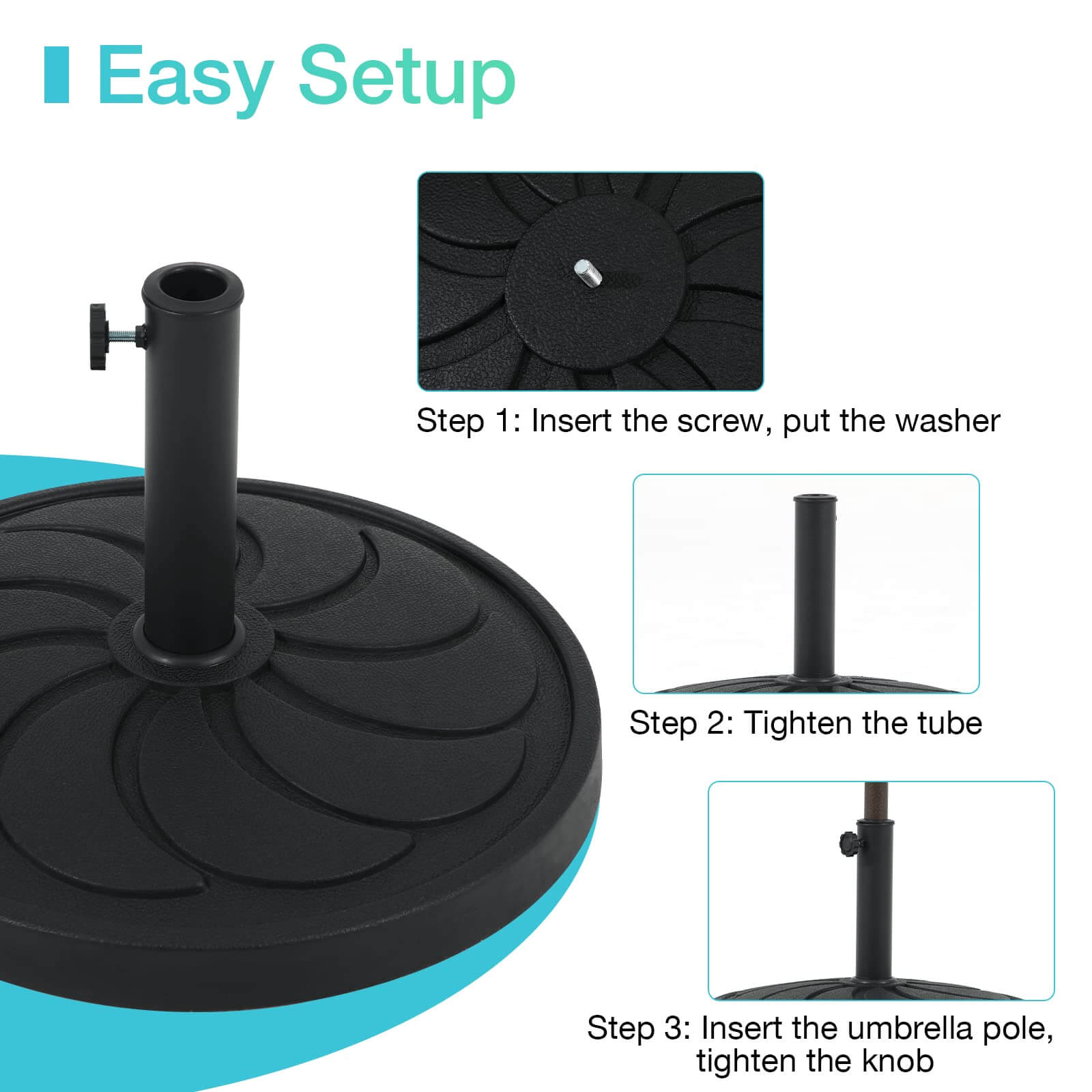 Patio Umbrella Base, 40lbs Outdoor Heavy Duty Resin Umbrella Stand, Black