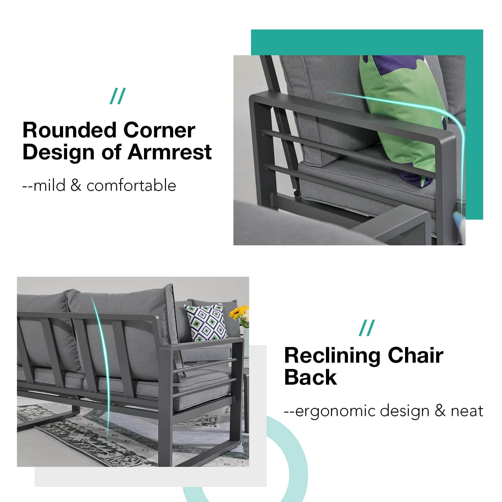 Aluminum Patio Furniture Set, 5 PCS Modern Patio Conversation Set, All Weather Outdoor Sectional Sofa Set