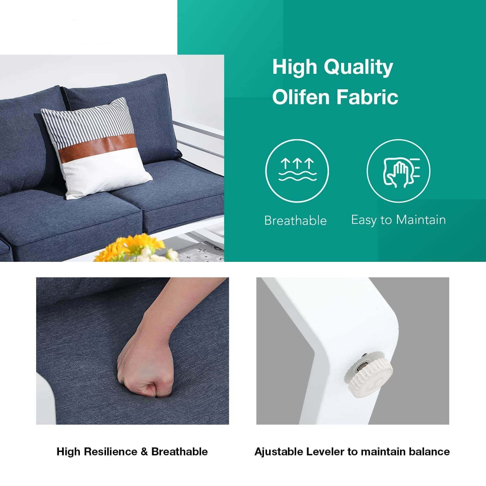 Aluminum Patio Furniture Set, 5 PCS Modern Patio Conversation Set, All Weather Outdoor Sectional Sofa Set