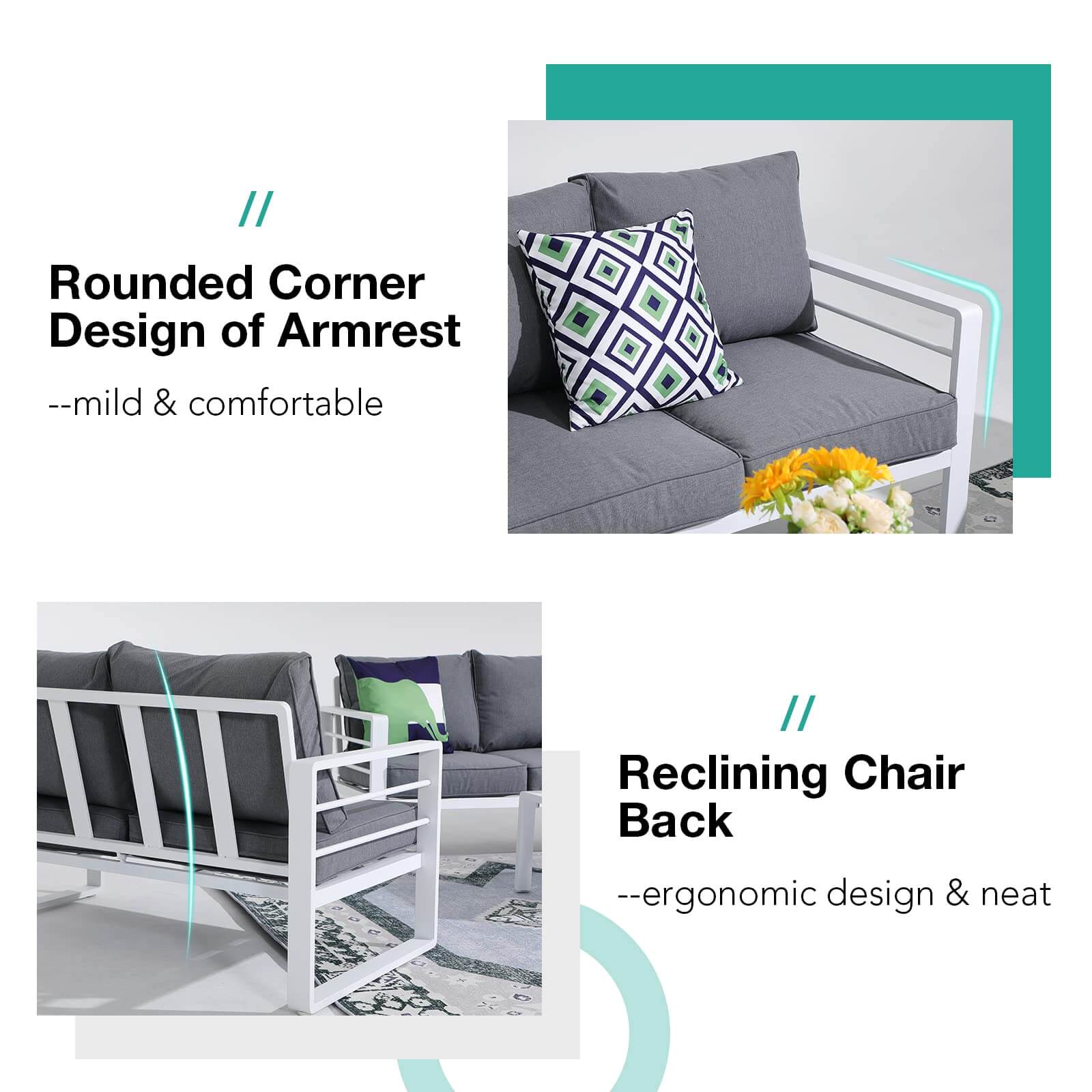 Aluminum Patio Furniture Set, 5 PCS Modern Patio Conversation Set, All Weather Outdoor Sectional Sofa Set