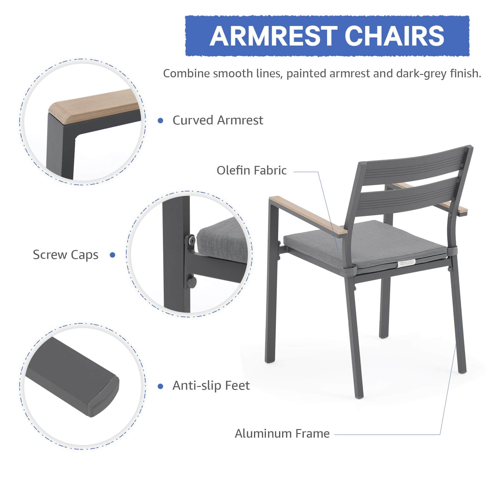Aluminum Patio Chairs Set of 2 Outdoor Dining Chairs Stackable Bistro Chairs