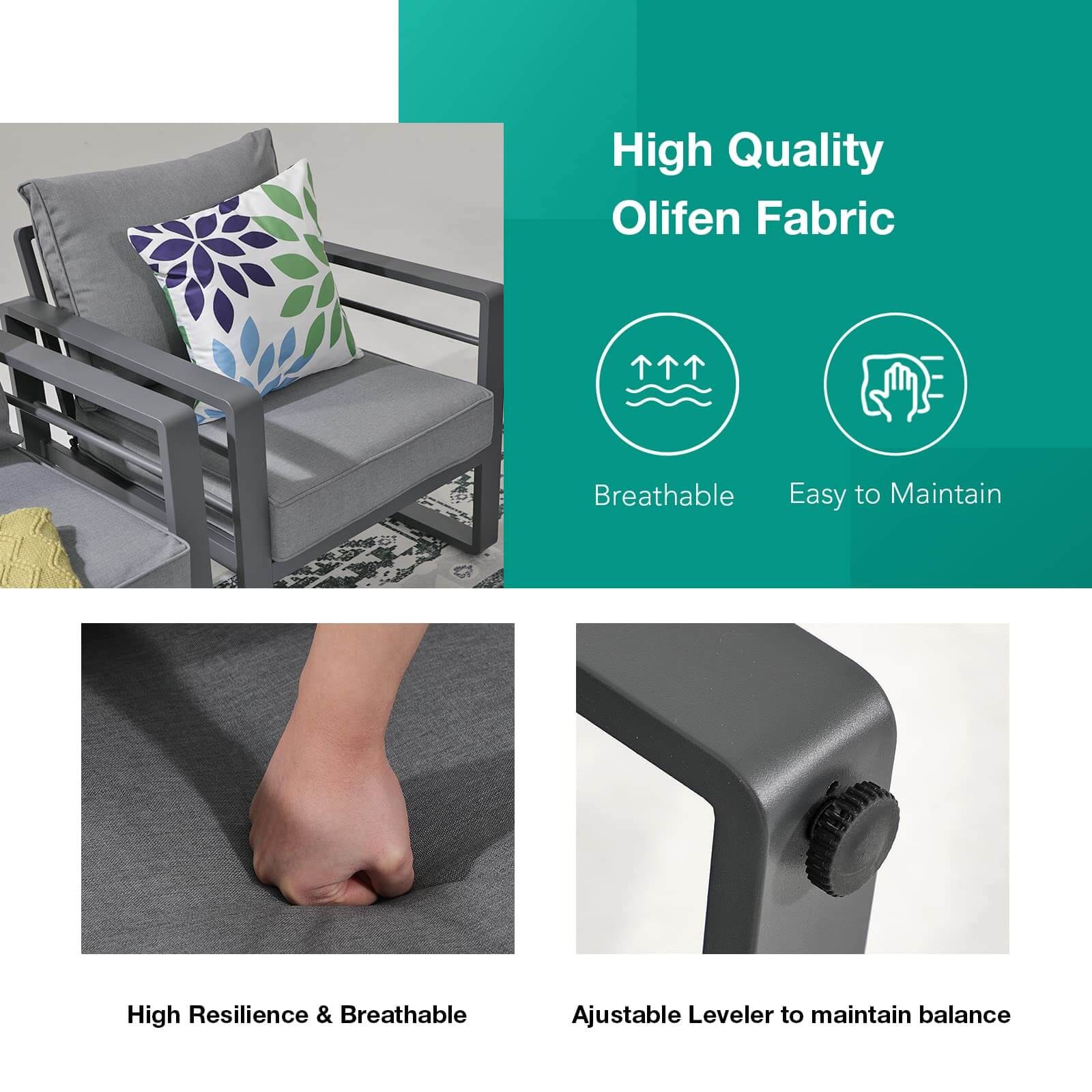 Aluminum Patio Furniture Set, 5 PCS Modern Patio Conversation Set, All Weather Outdoor Sectional Sofa Set