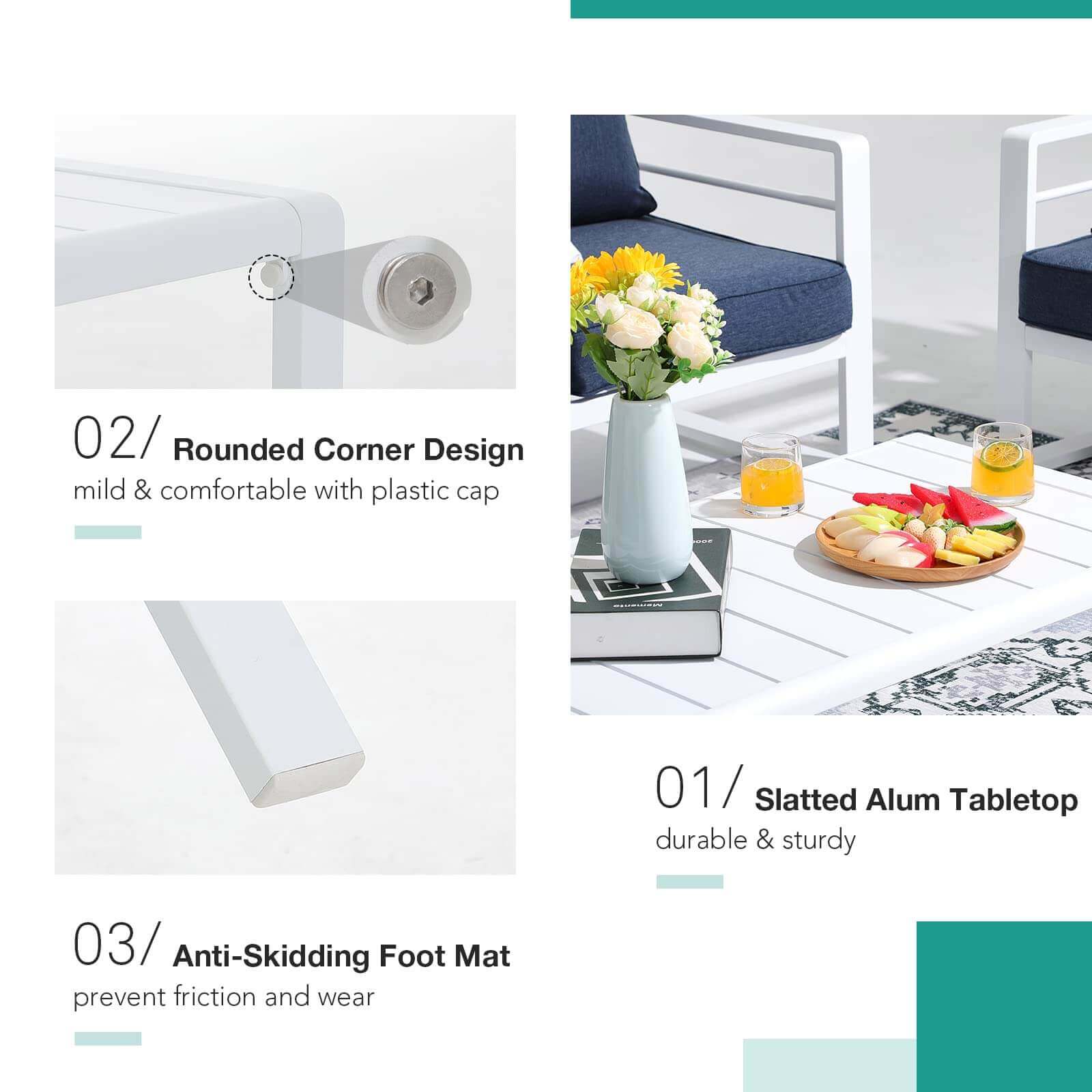 Aluminum Patio Furniture Set, 5 PCS Modern Patio Conversation Set, All Weather Outdoor Sectional Sofa Set