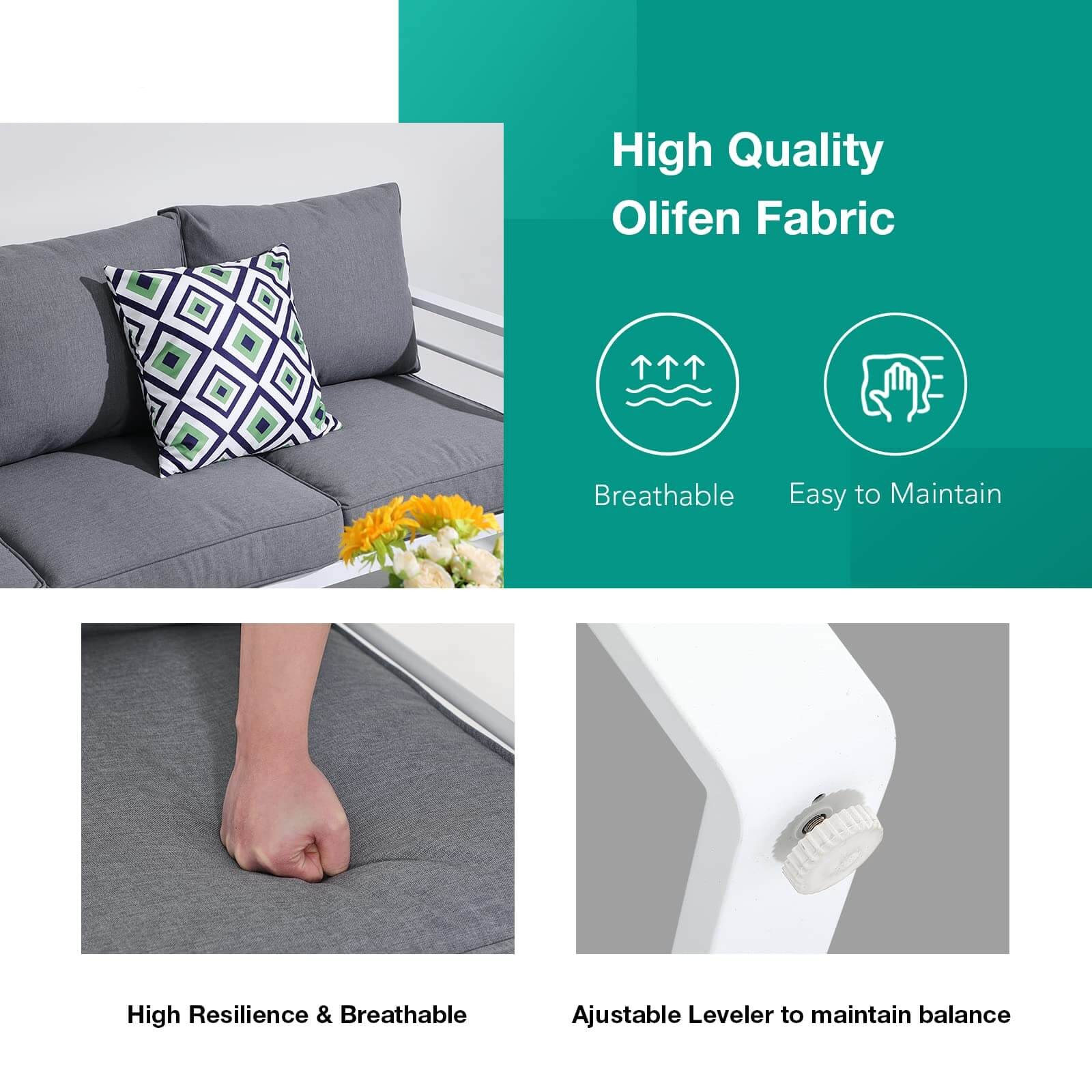 Aluminum Patio Furniture Set, 5 PCS Modern Patio Conversation Set, All Weather Outdoor Sectional Sofa Set