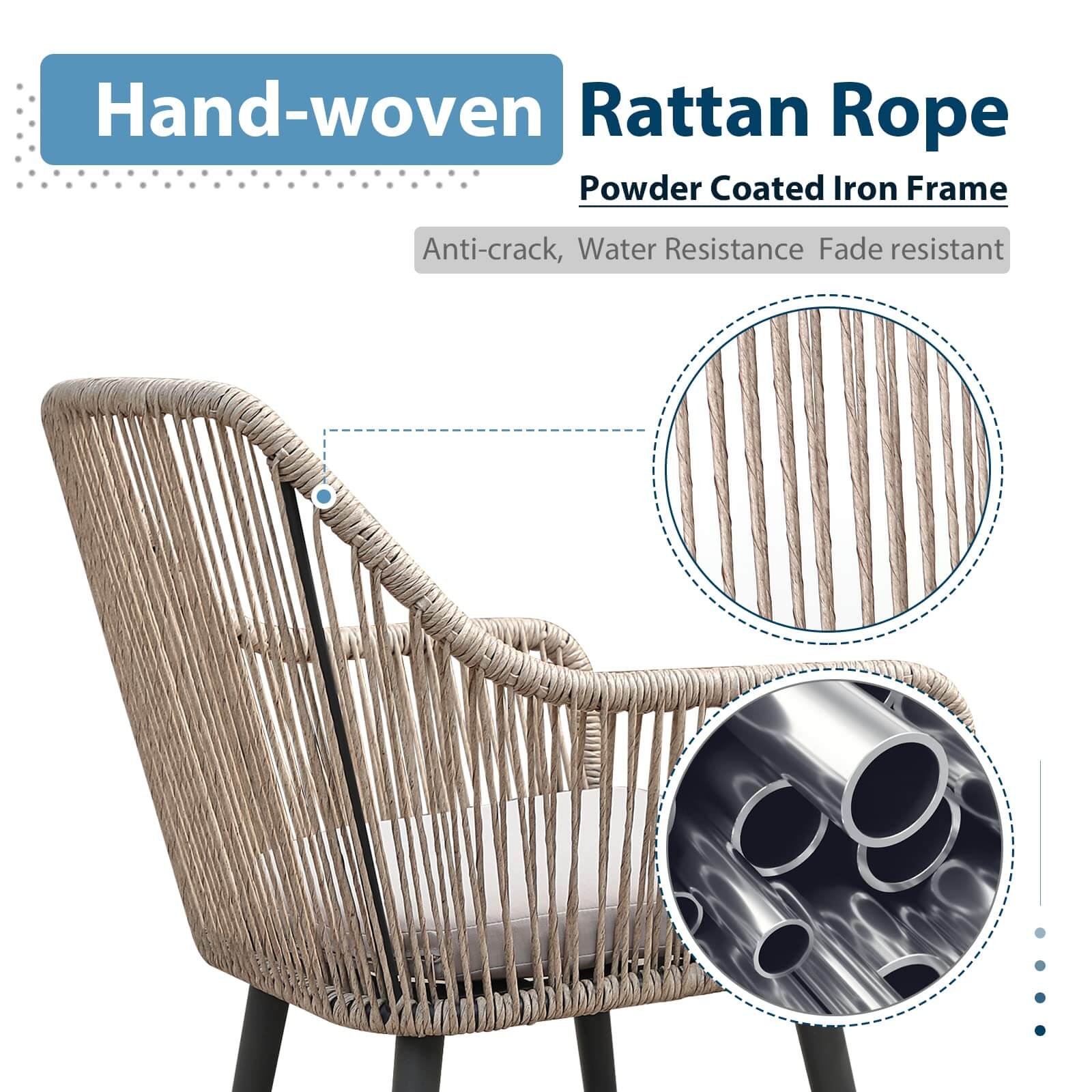 Outdoor Dining Chairs, All-Weather Woven Rope Rattan Wicker Chairs, Patio Dining Chair Set