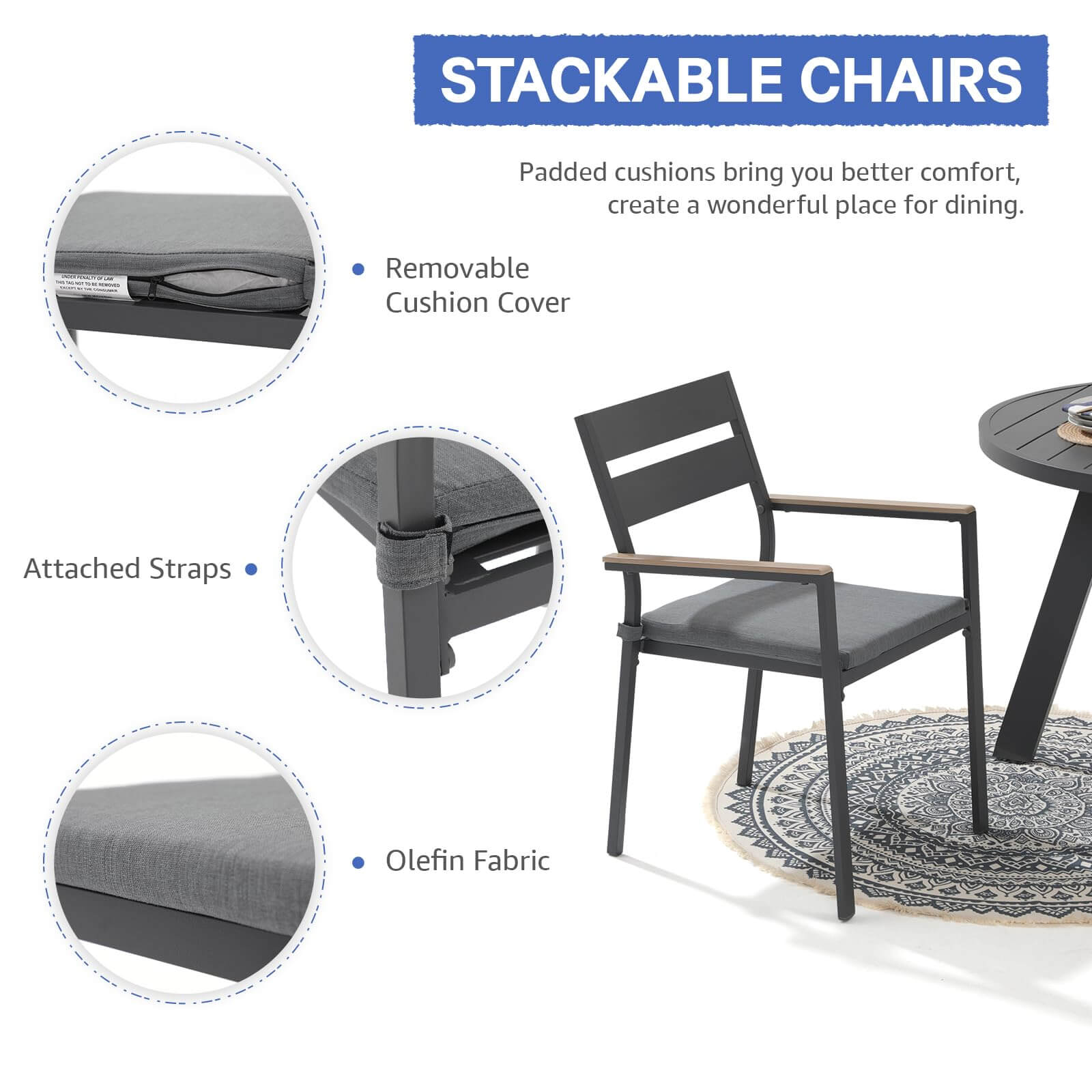 Aluminum Patio Chairs Set of 2 Outdoor Dining Chairs Stackable Bistro Chairs