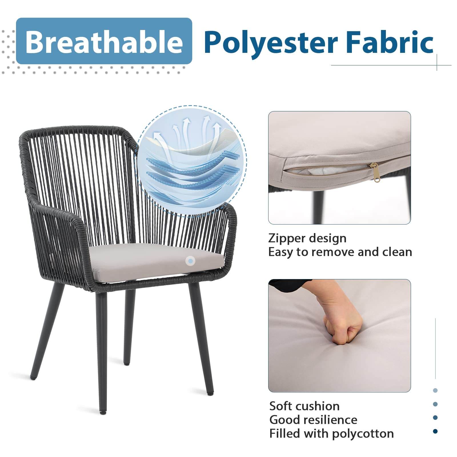 Outdoor Dining Chairs, All-Weather Woven Rope Rattan Wicker Chairs, Patio Dining Chair Set