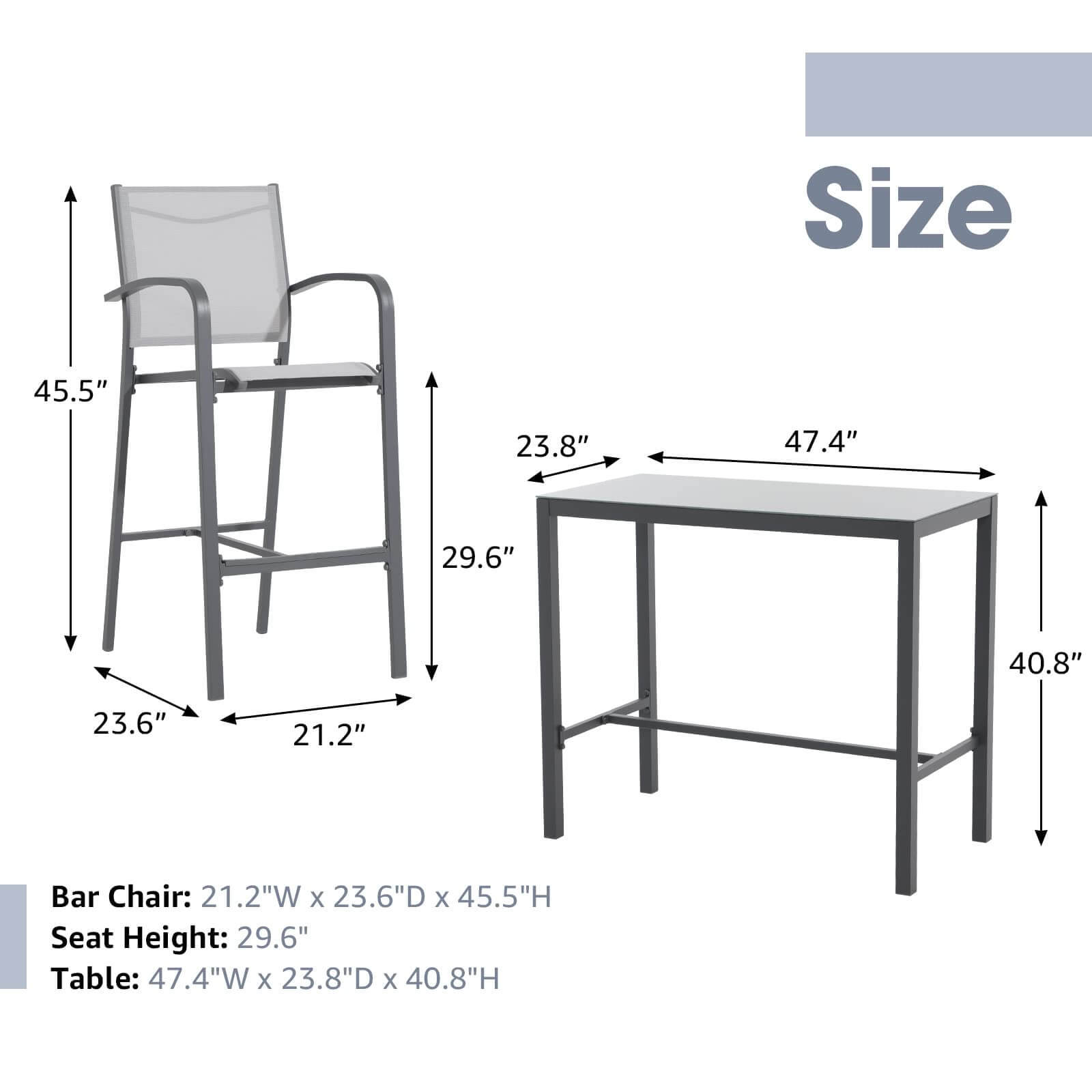 5Piece Aluminum Patio Bar Set, Outdoor Bar Height Table and Chairs