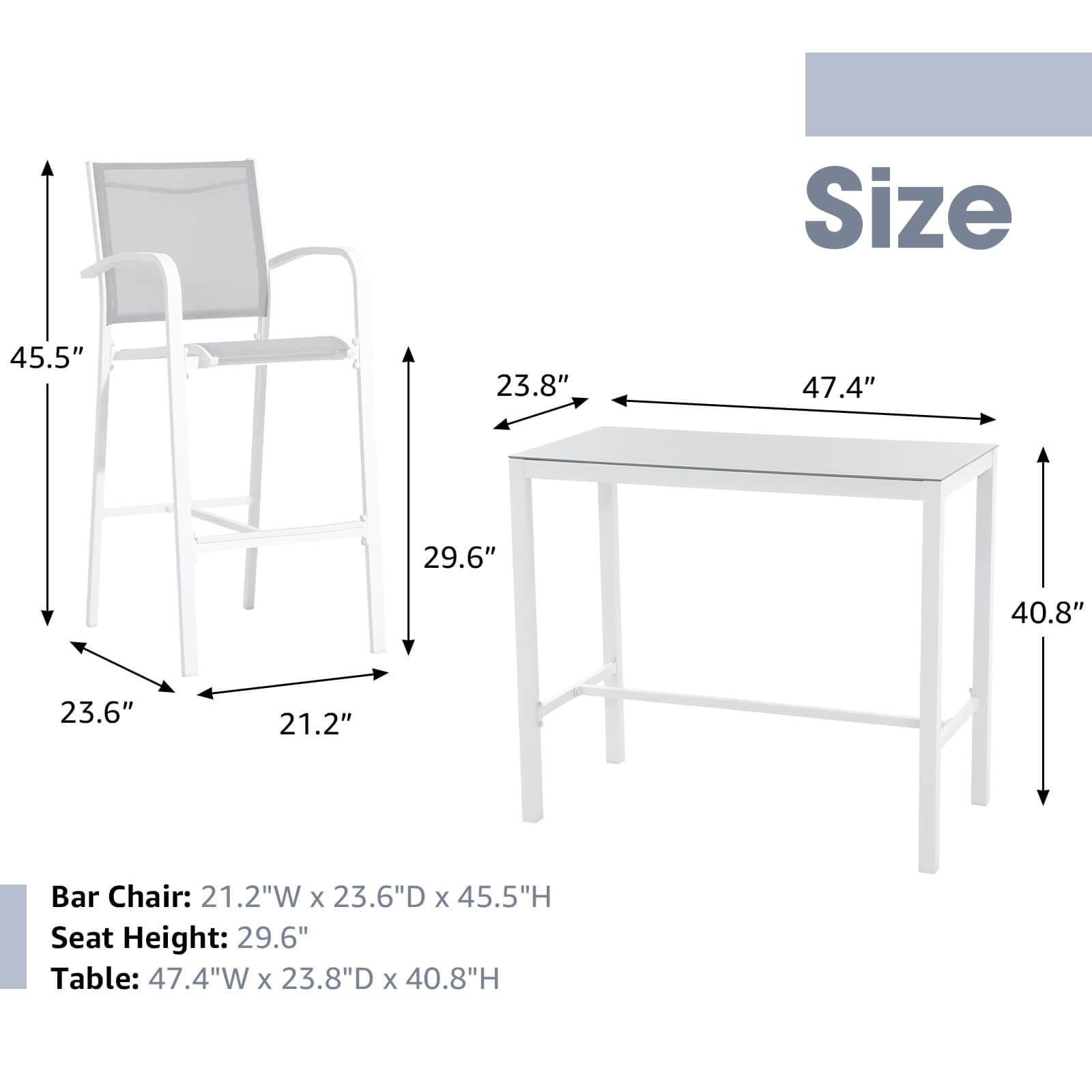 5-Piece Patio Bar Set, All-Weather Aluminum Textile Fabric Outdoor Dining Table and Chairs