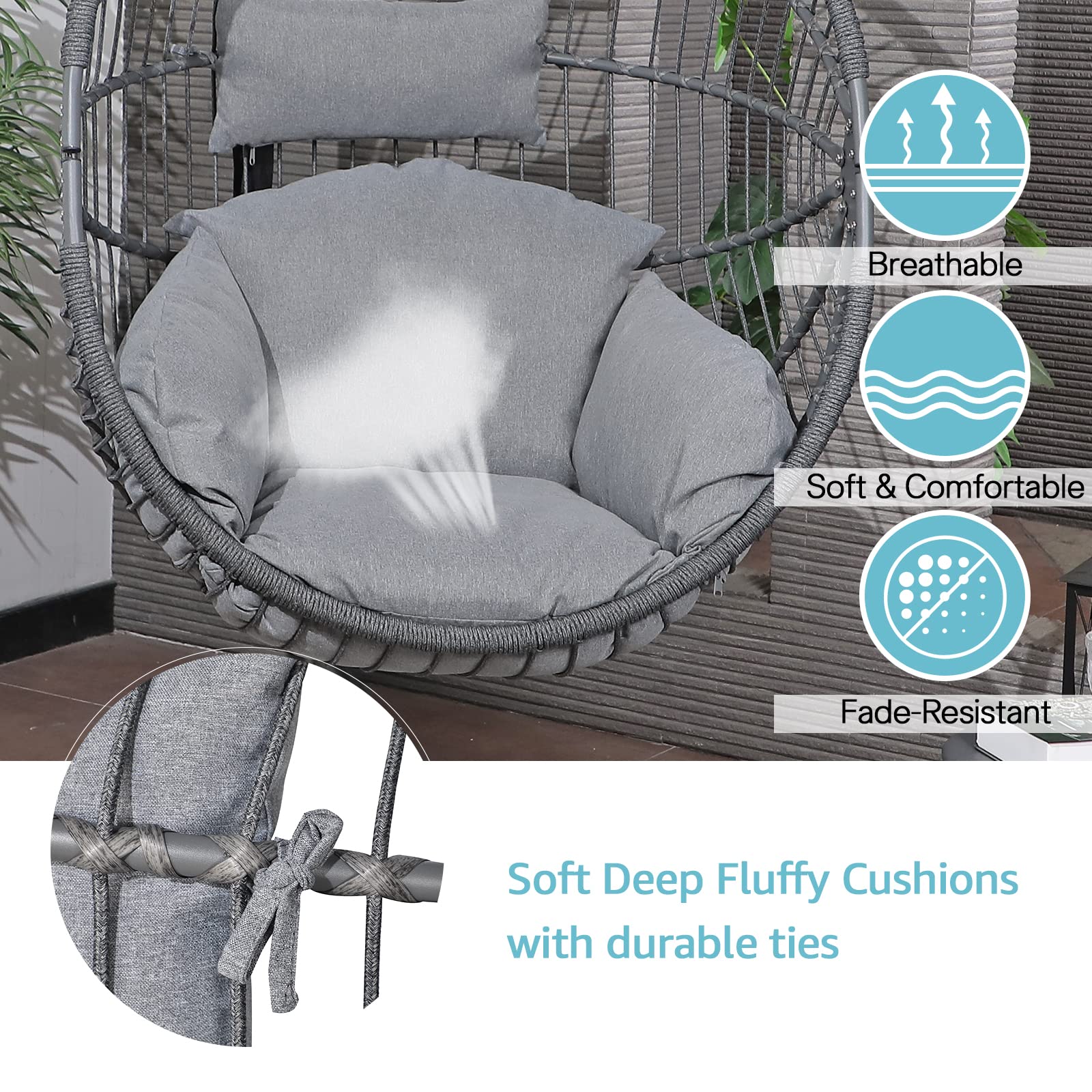 Patio Non-Slip Washable Cushion Hanging Swing Egg Chair Soft (Only Cushion)